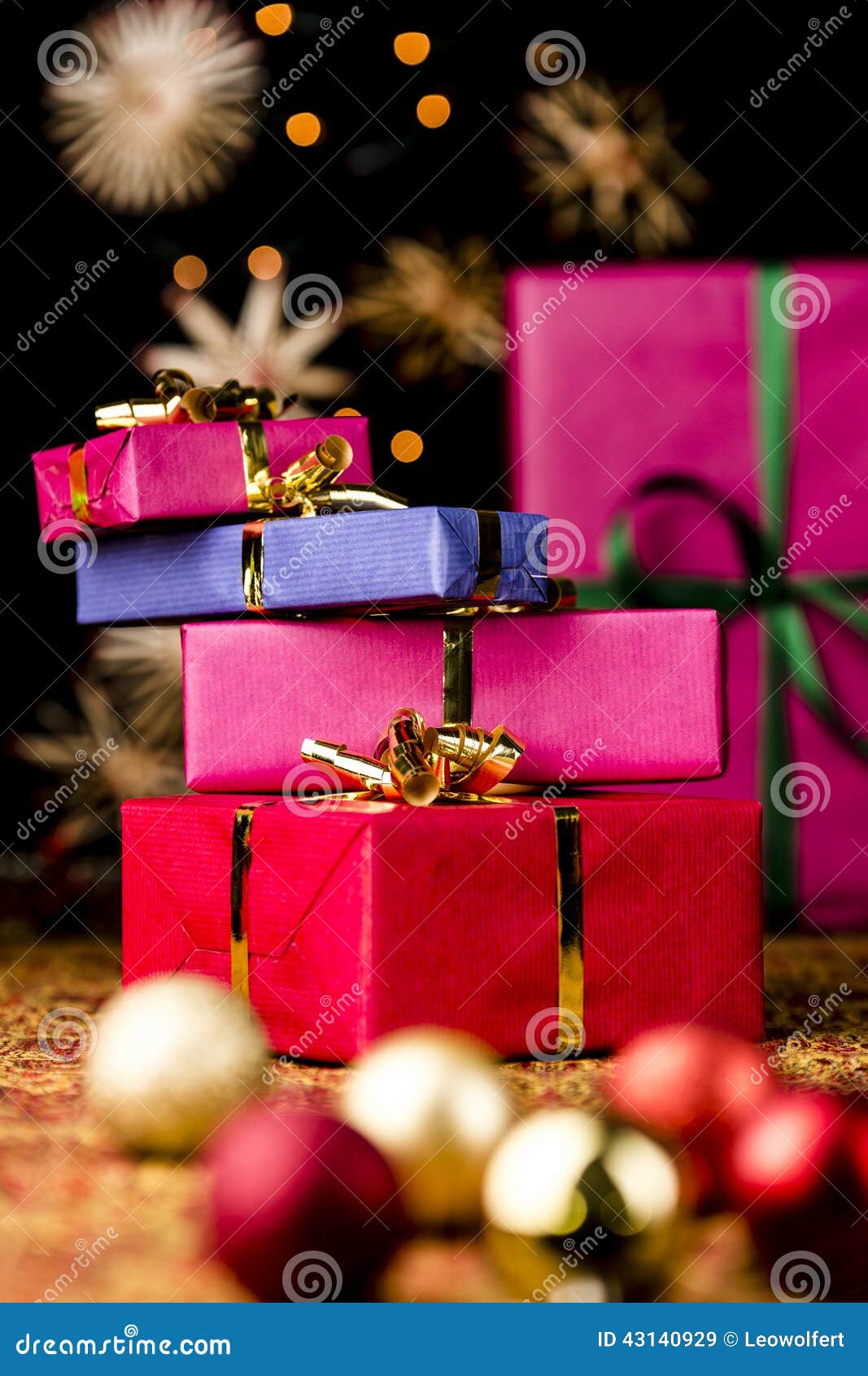 Gift Parcels Piled Up Amidst Baubles and Stars Stock Image - Image of ...