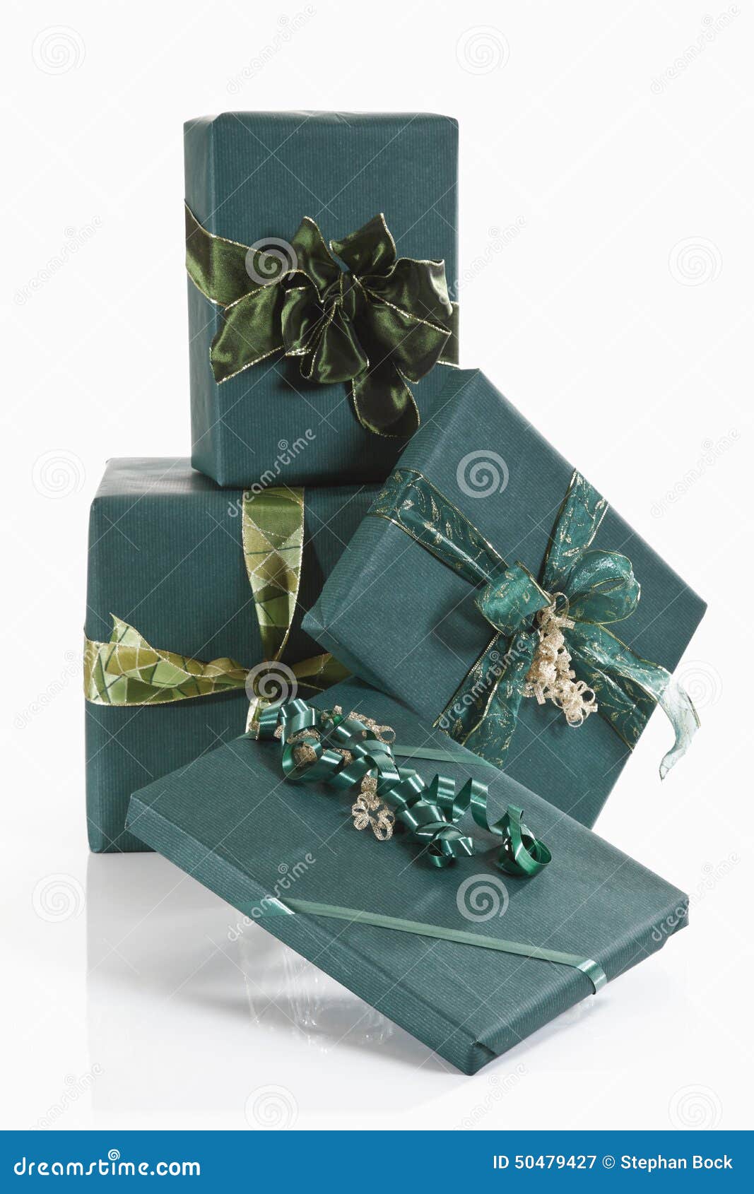 Gift Parcels Wrapped with Green Wrapping Paper Stock Image Image of