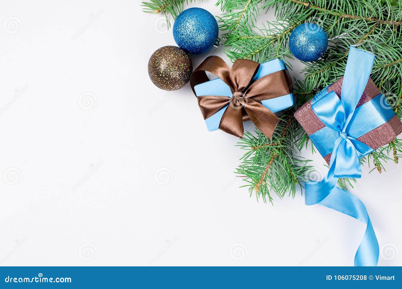 Gift Box with Ribbon in Blue and Brown Stock Photo - Image of ...