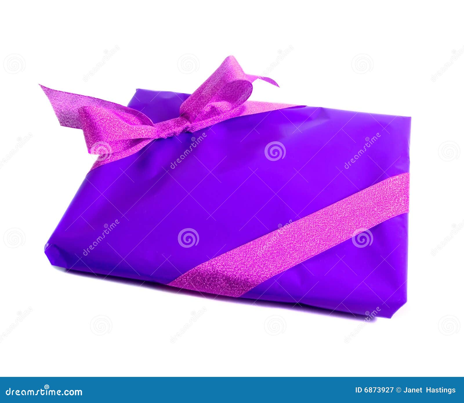 Gift in Purple Wrapping Paper and Pink Ribbon Stock Image Image of