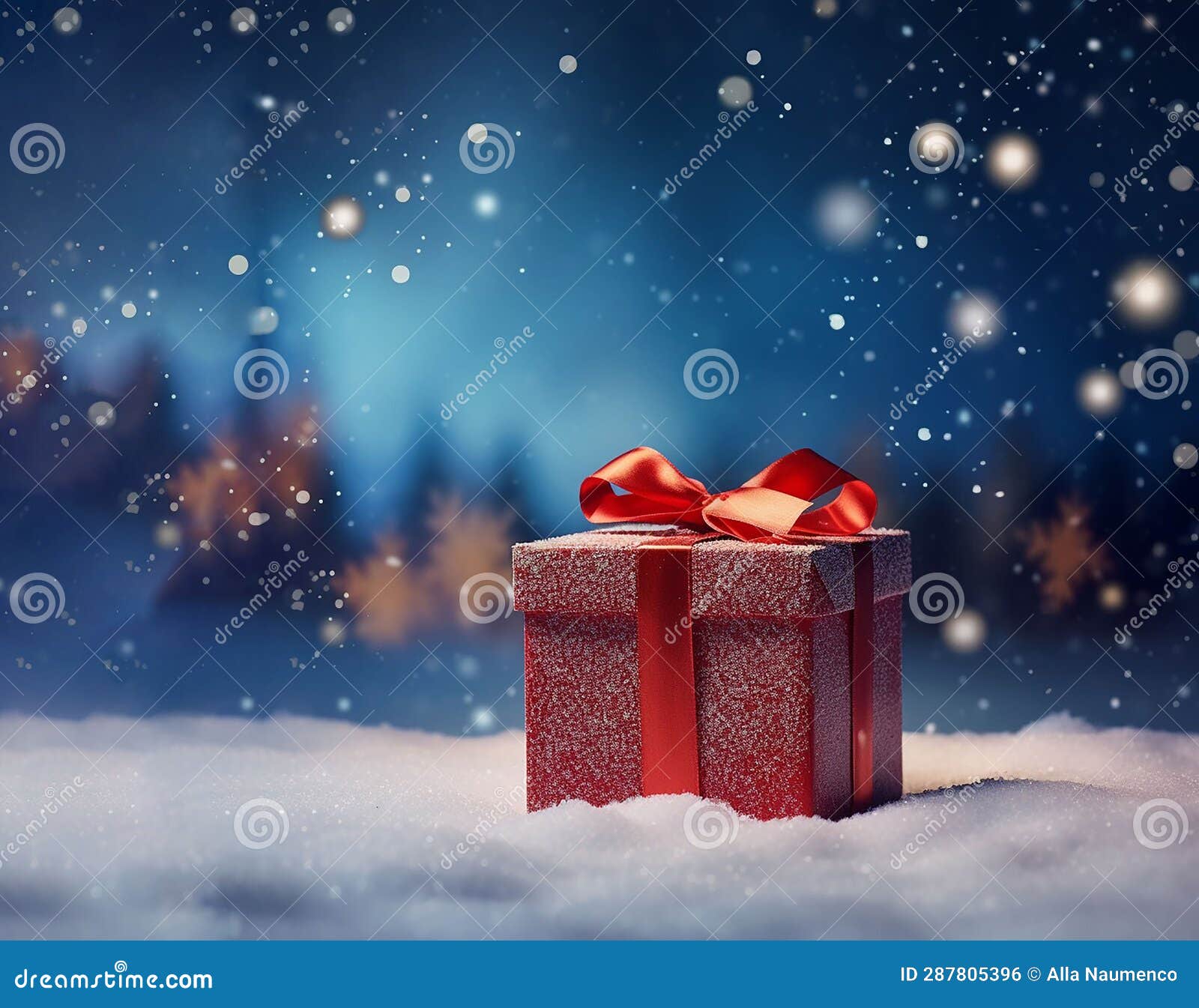 gift red box on blue background. concetto christmas and new year. copy space