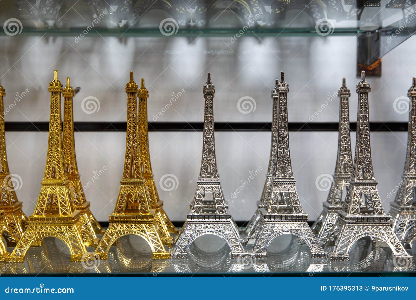 Gift Shop in Paris. Small Copies of the Eiffel Tower Stock Image