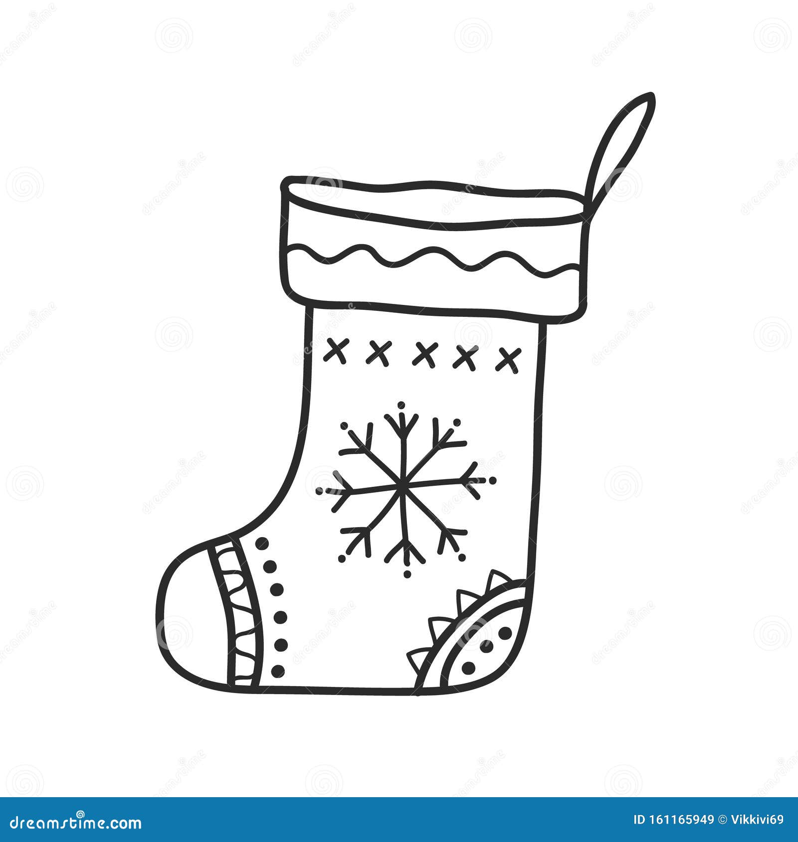 Gift Sock Drawing. Vector Linear Freehand Drawing in Doodle Style Stock ...