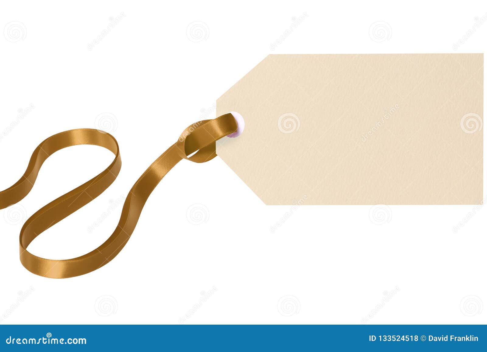 Label Gift Tag Gold Ribbon Isolated White Background Stock Photo
