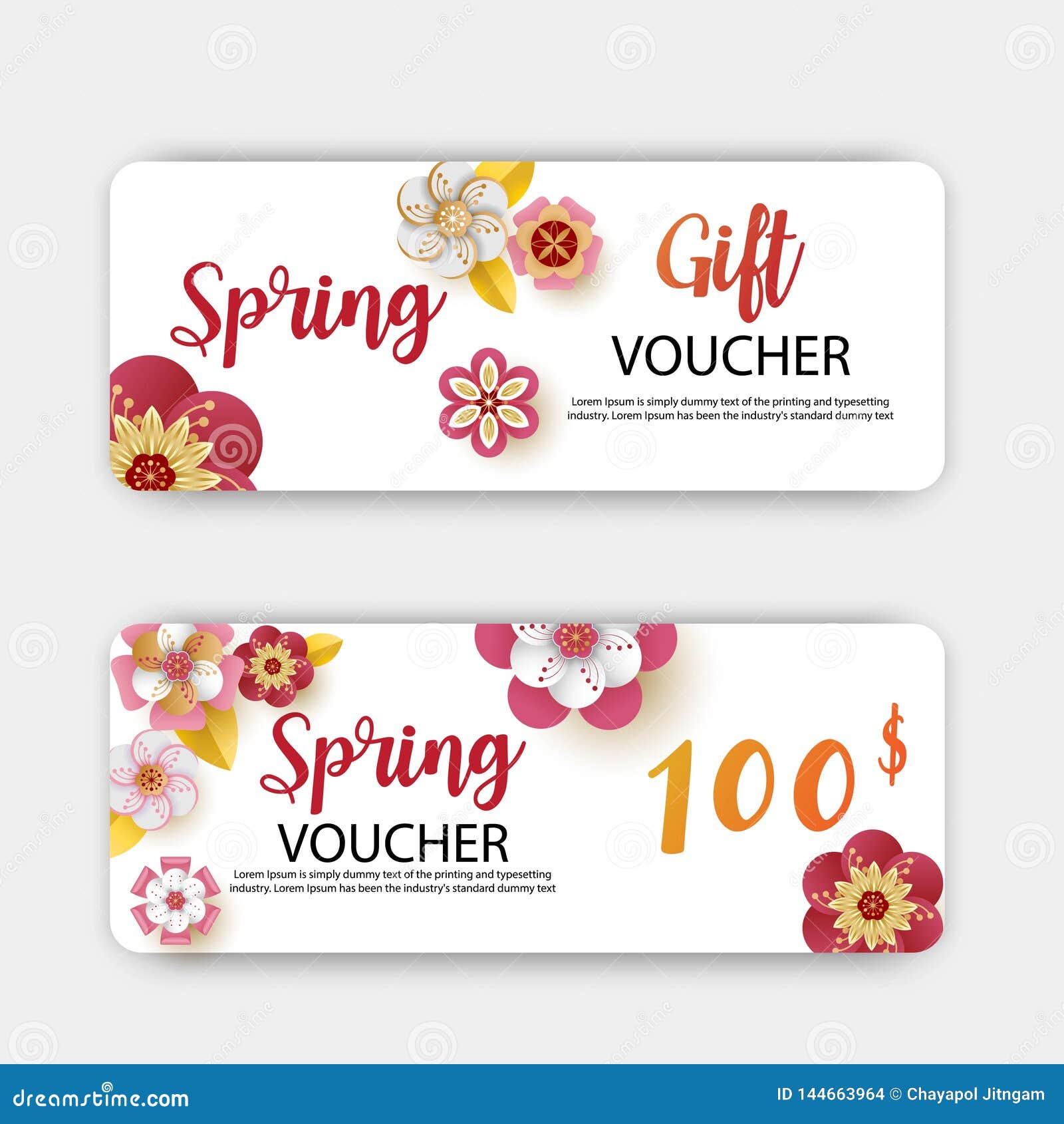 Spring Sale Gift Vouchers Discount. with Leaf and Colorful Flowers