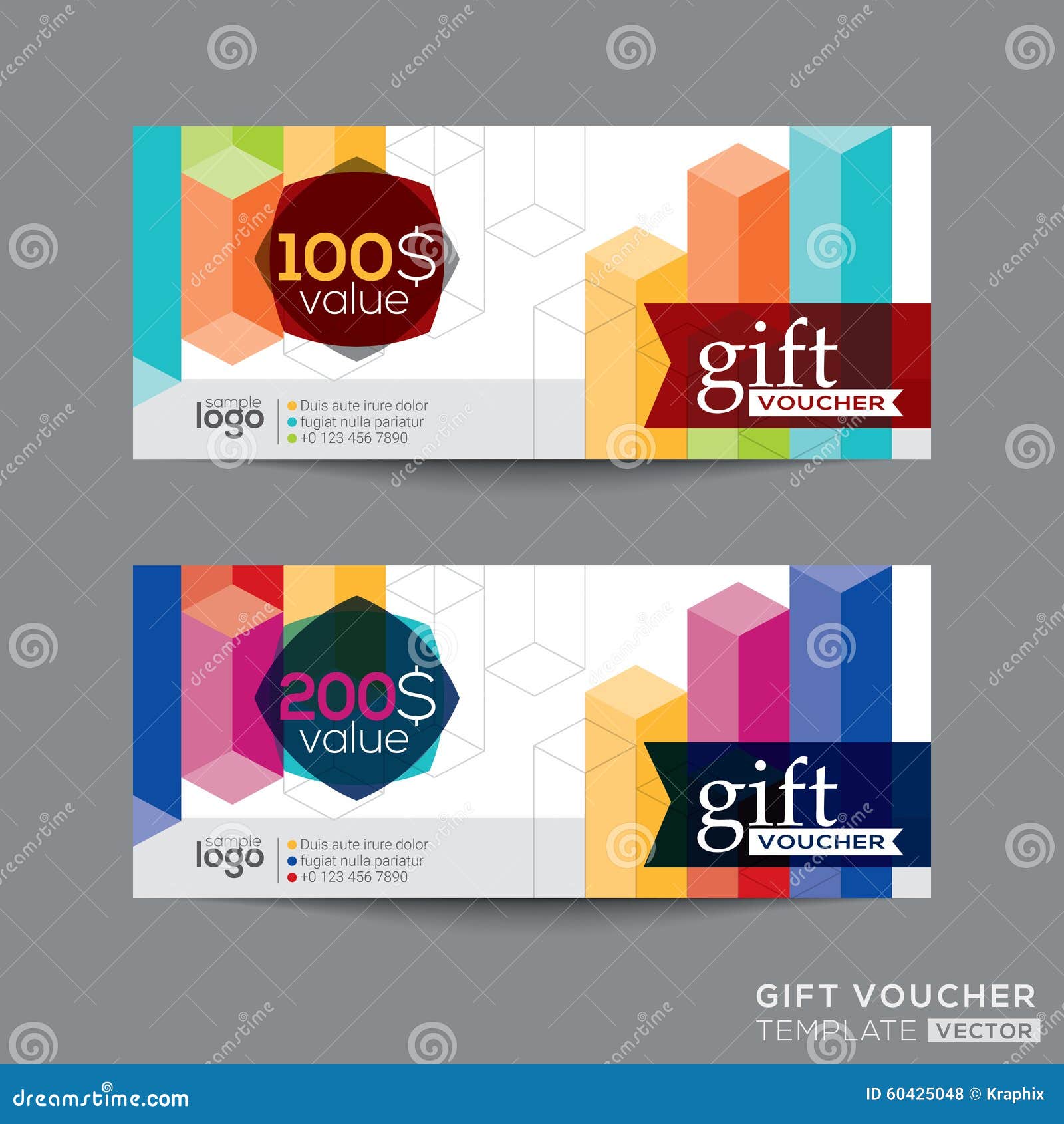 Gift Voucher Coupon Template with Colorful Isometric Shape Stock Vector