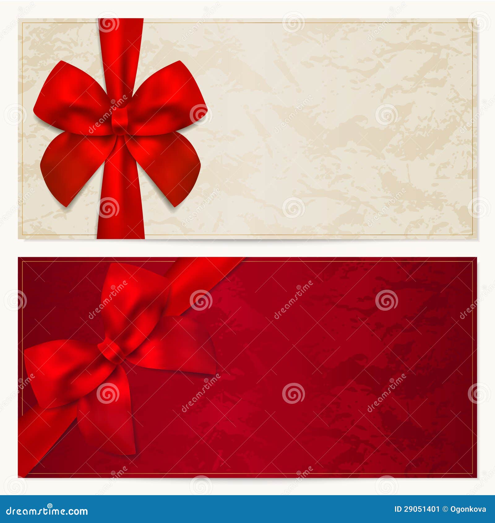 gift voucher / coupon template. red bow (ribbons)