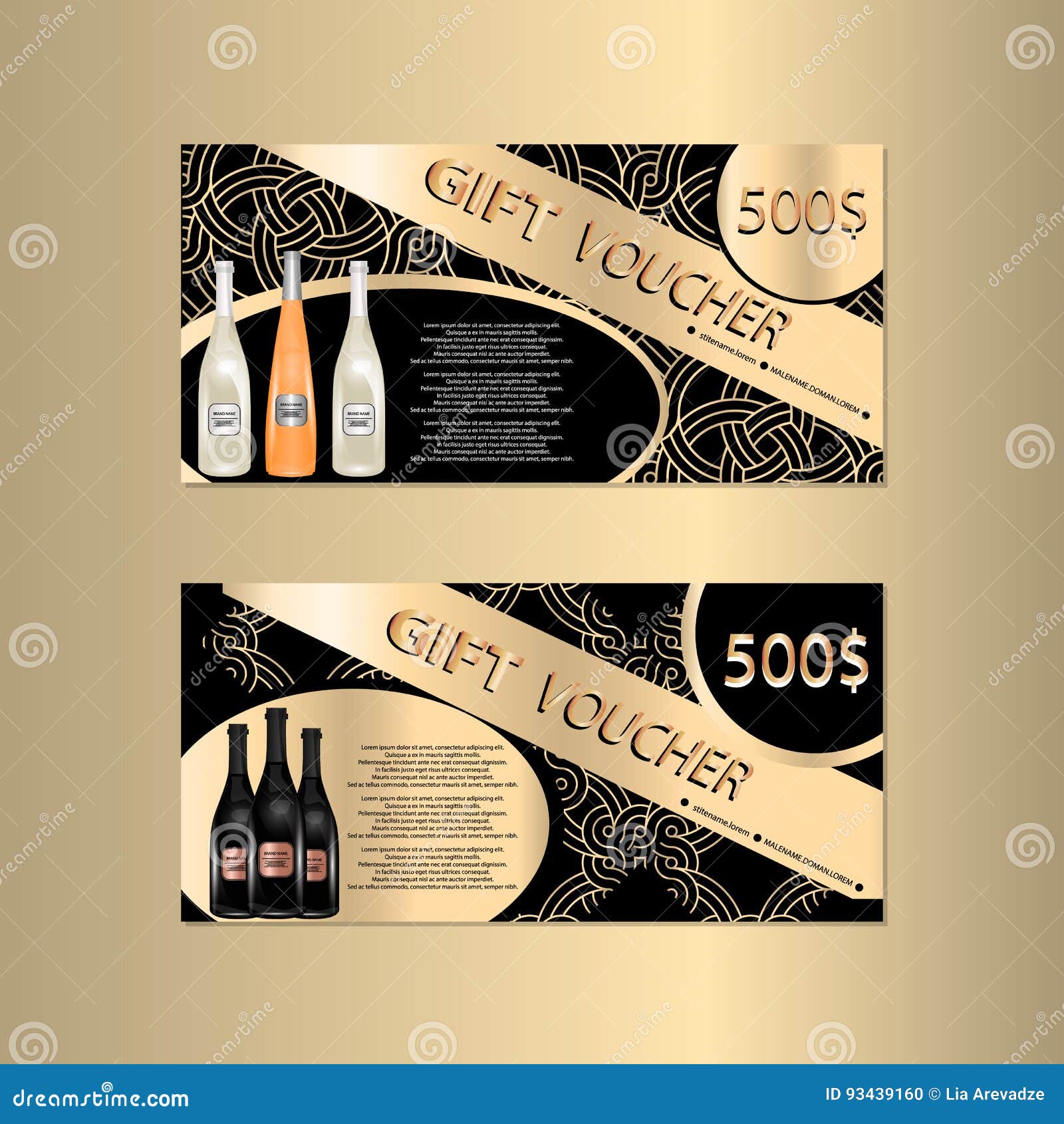Gift Voucher Template with Sparkls and Wine Bottles for Your Designt