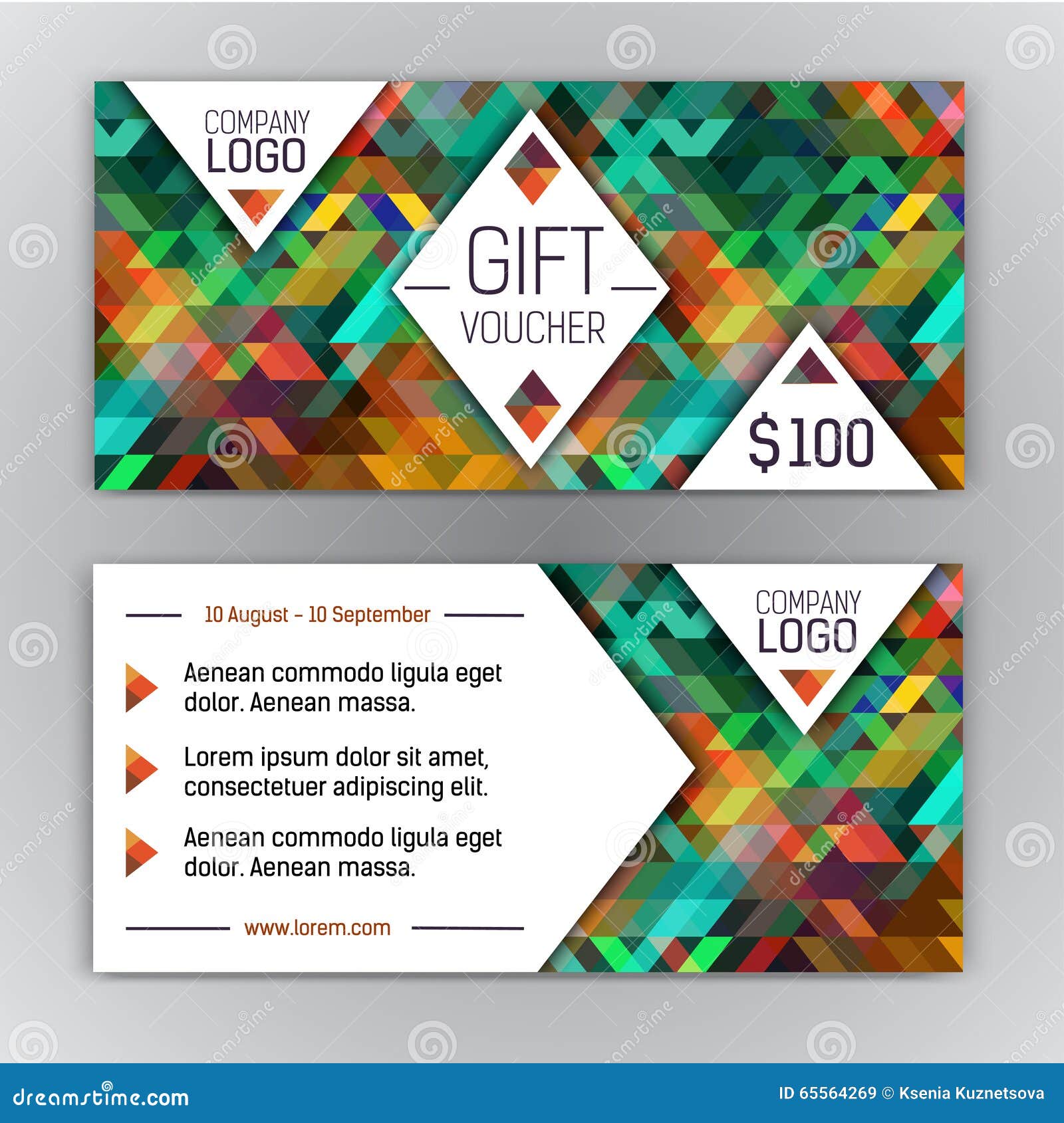 Gift Voucher Template with Triangle Pattern and Place for Your Text and