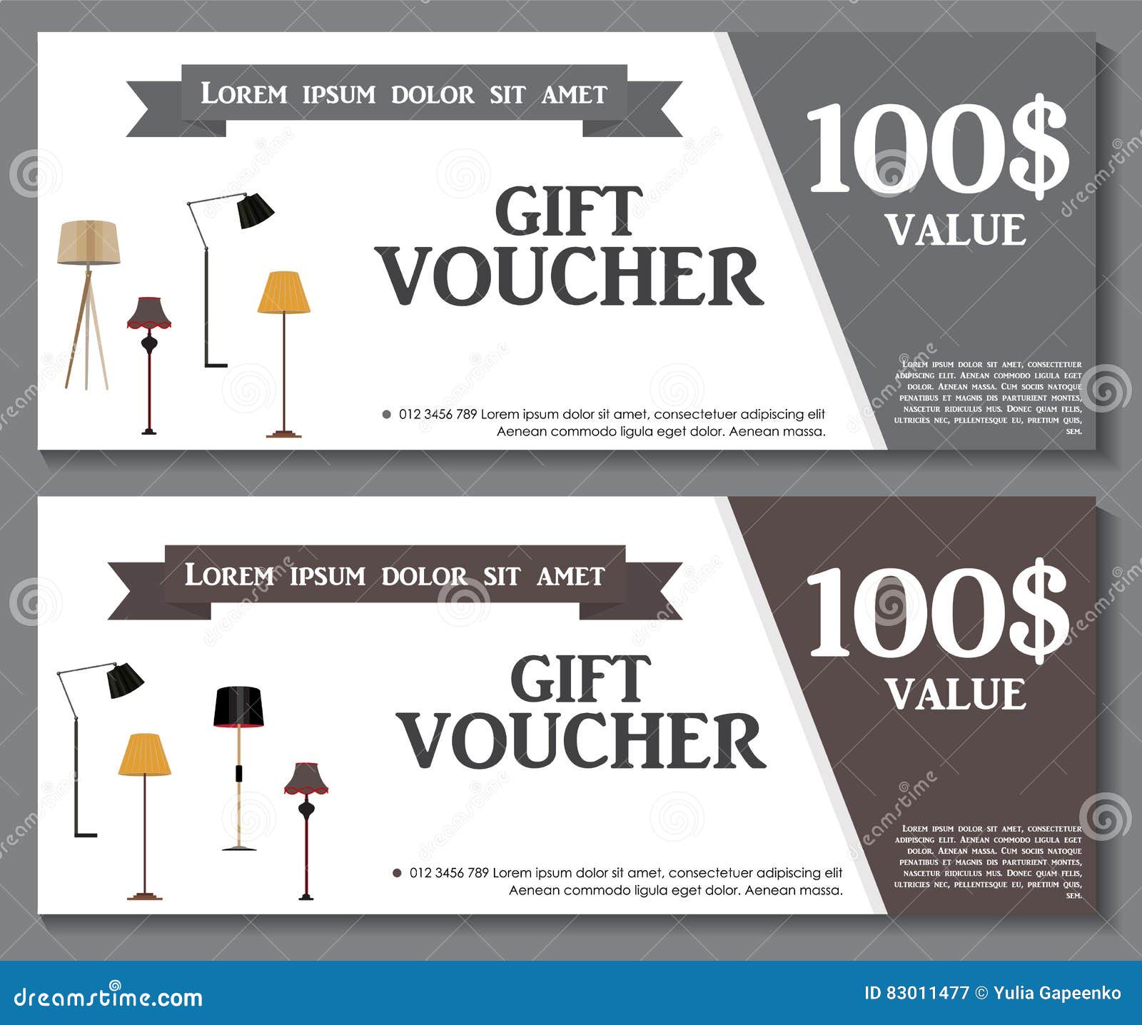 Gift Voucher Template with Variation of Lamp Discount Coupon. Vector