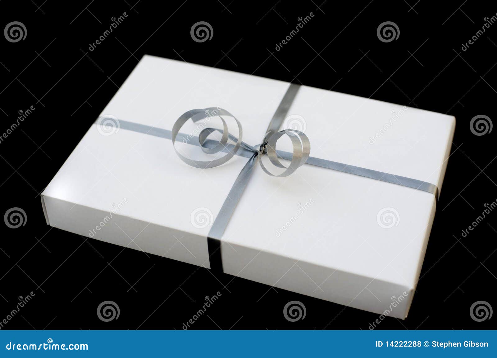 Black Gift Box. Silver Ribbons, Isolated. Stock Photo, Picture and Royalty  Free Image. Image 11763633.