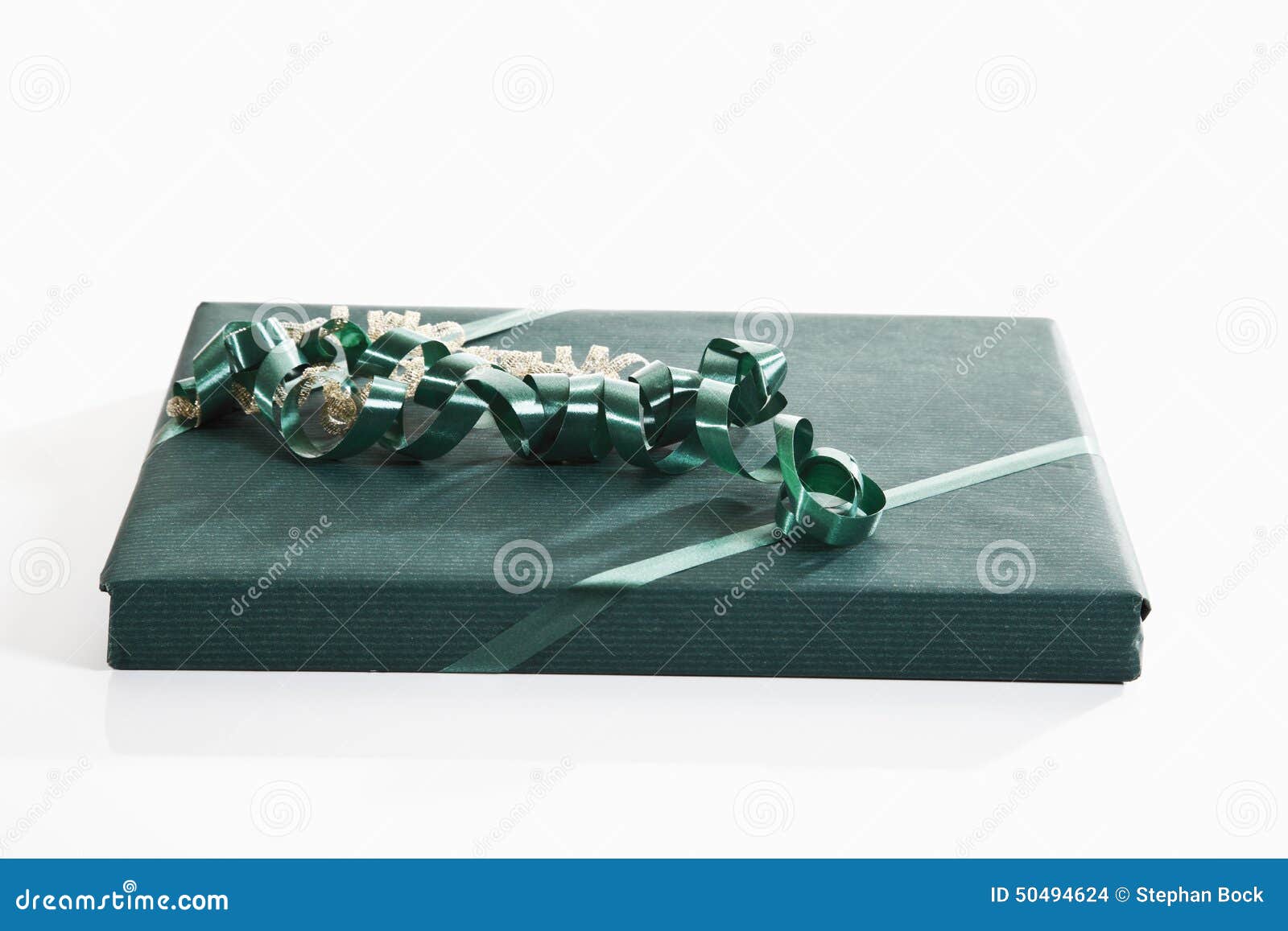 Gift Wrapped with Green Wrapping Paper Stock Photo Image of ribbon