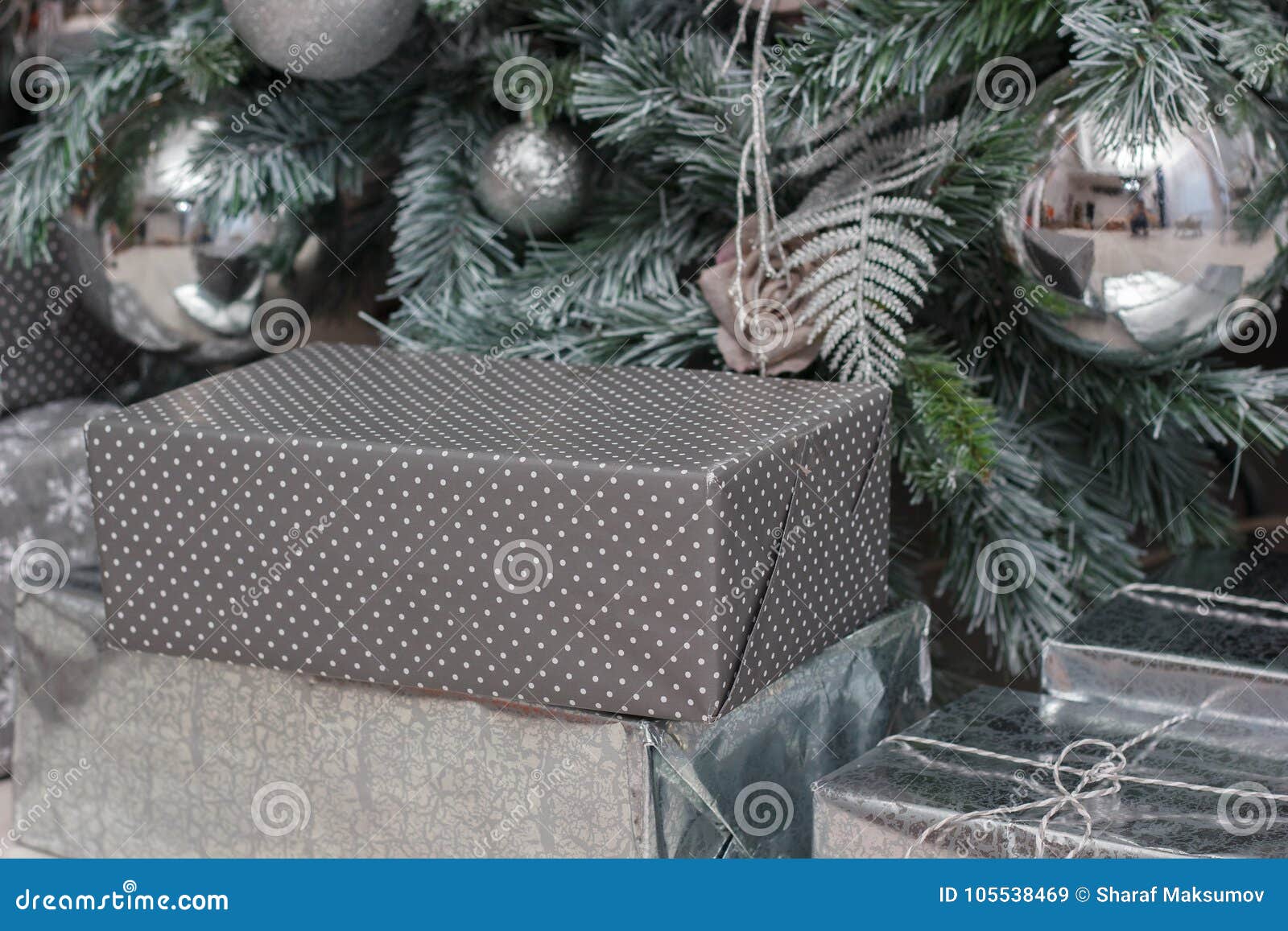 Gifts in a Box Under the Christmas Tree. Stock Image Image of party