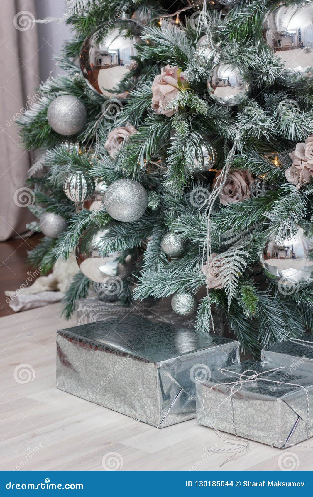 Gifts in a Box Under the Christmas Tree. Stock Photo Image of winter