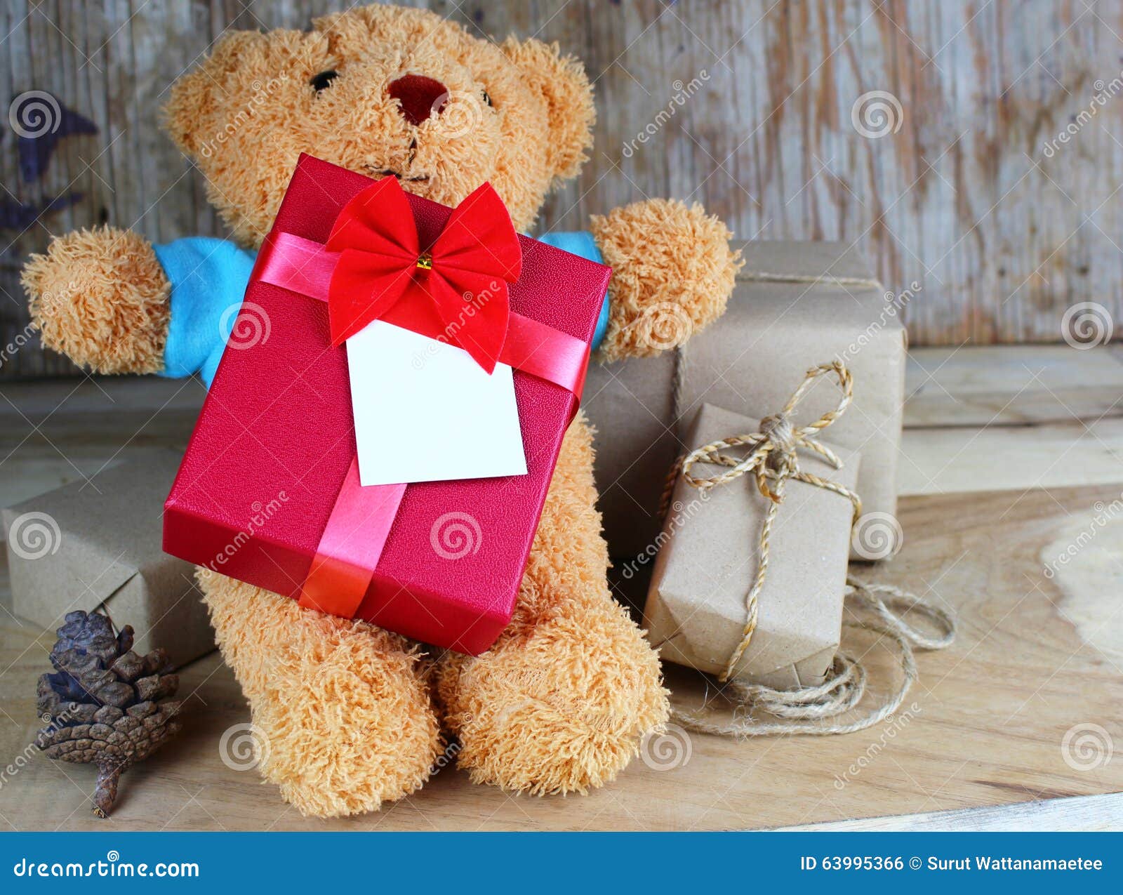 Gifts Box Wrapped and Toy Bear Stock Photo Image of greeting, kraft