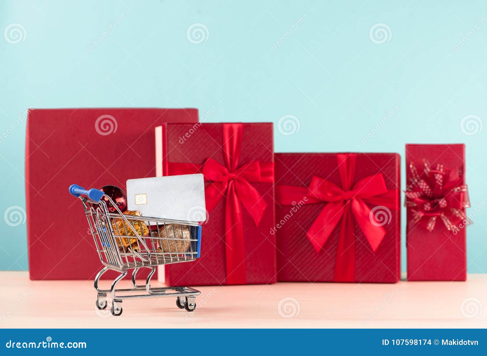 Gifts and Credit Card in the Shopping Cart Stock Photo - Image of ...