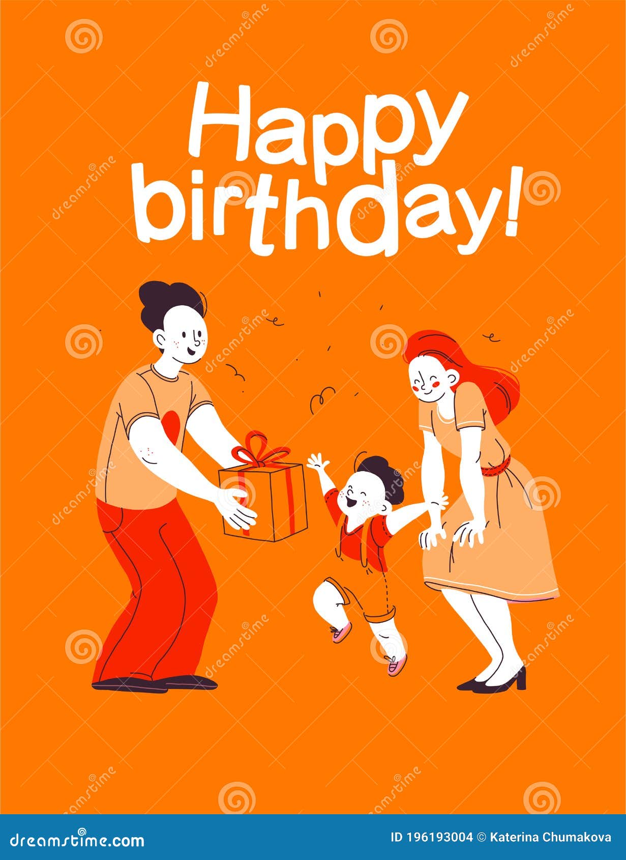 Happy Birthday Card Design with Young Happy Family Characters with Gift Box. Stock Vector - Illustration of birthday, cartoon: 196193004 Happy Birthday Card Design with Young Happy Family Characters with Gift Box. Stock Vector - Illustration of birthday, cartoon: 196193004