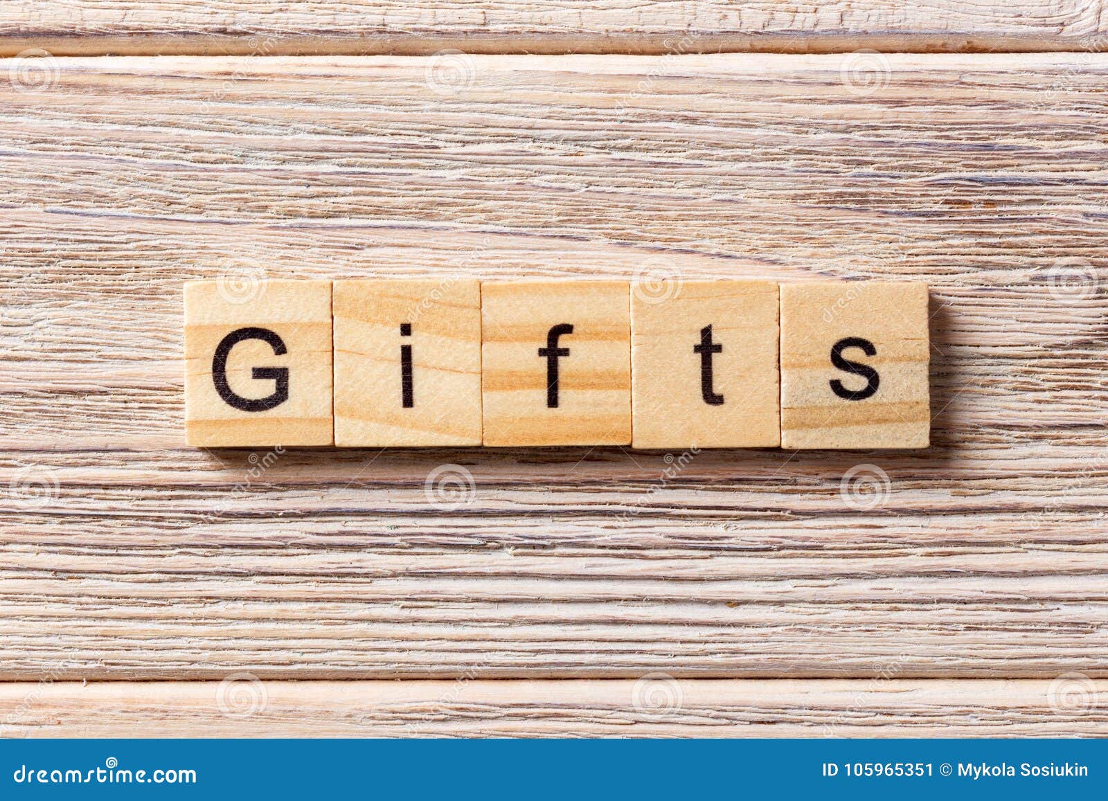 Gifts Word Written On Wood Block. Gifts Text On Table, Concept Stock