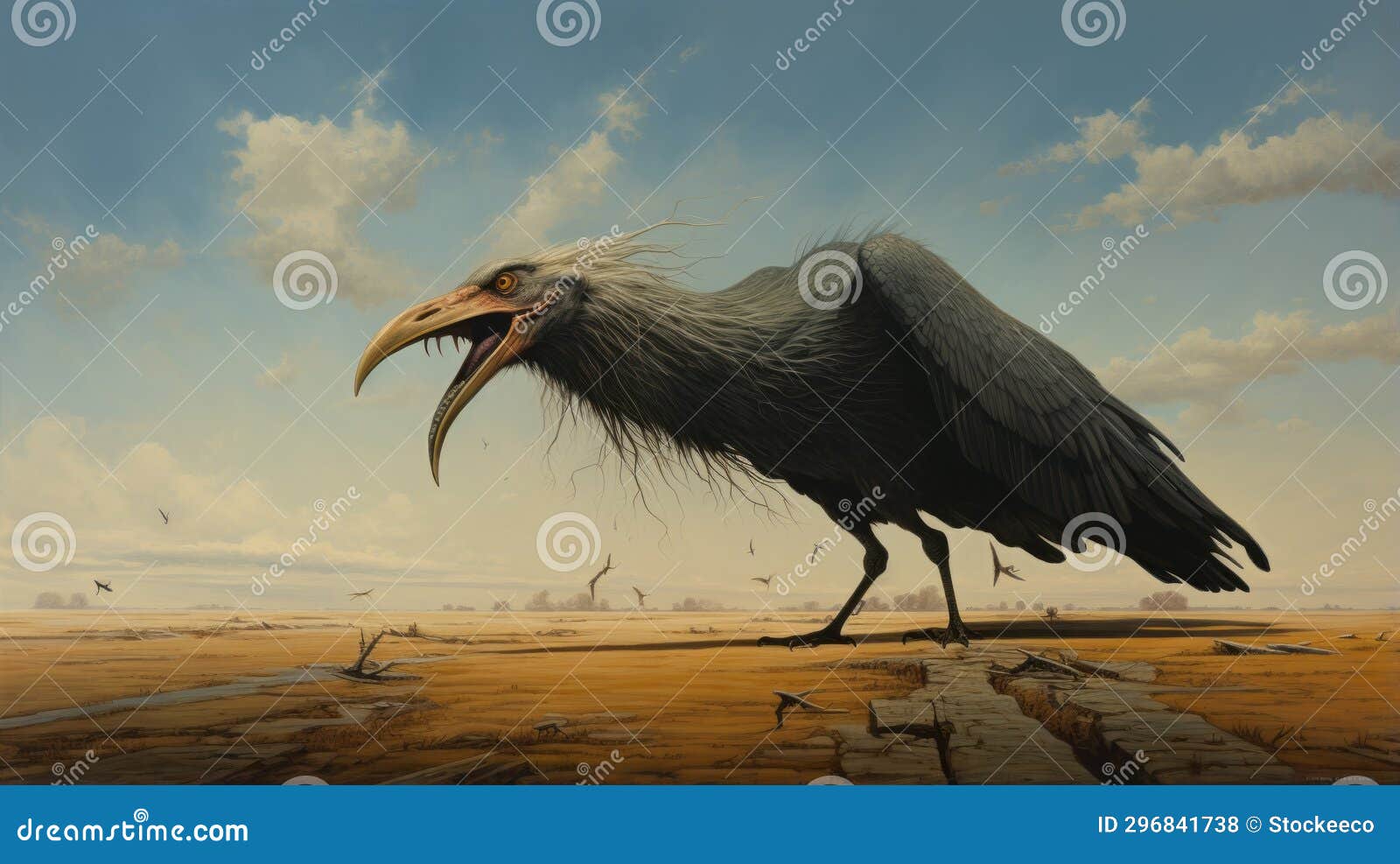 gigantic black bird in the desert realistic fantasy artwork