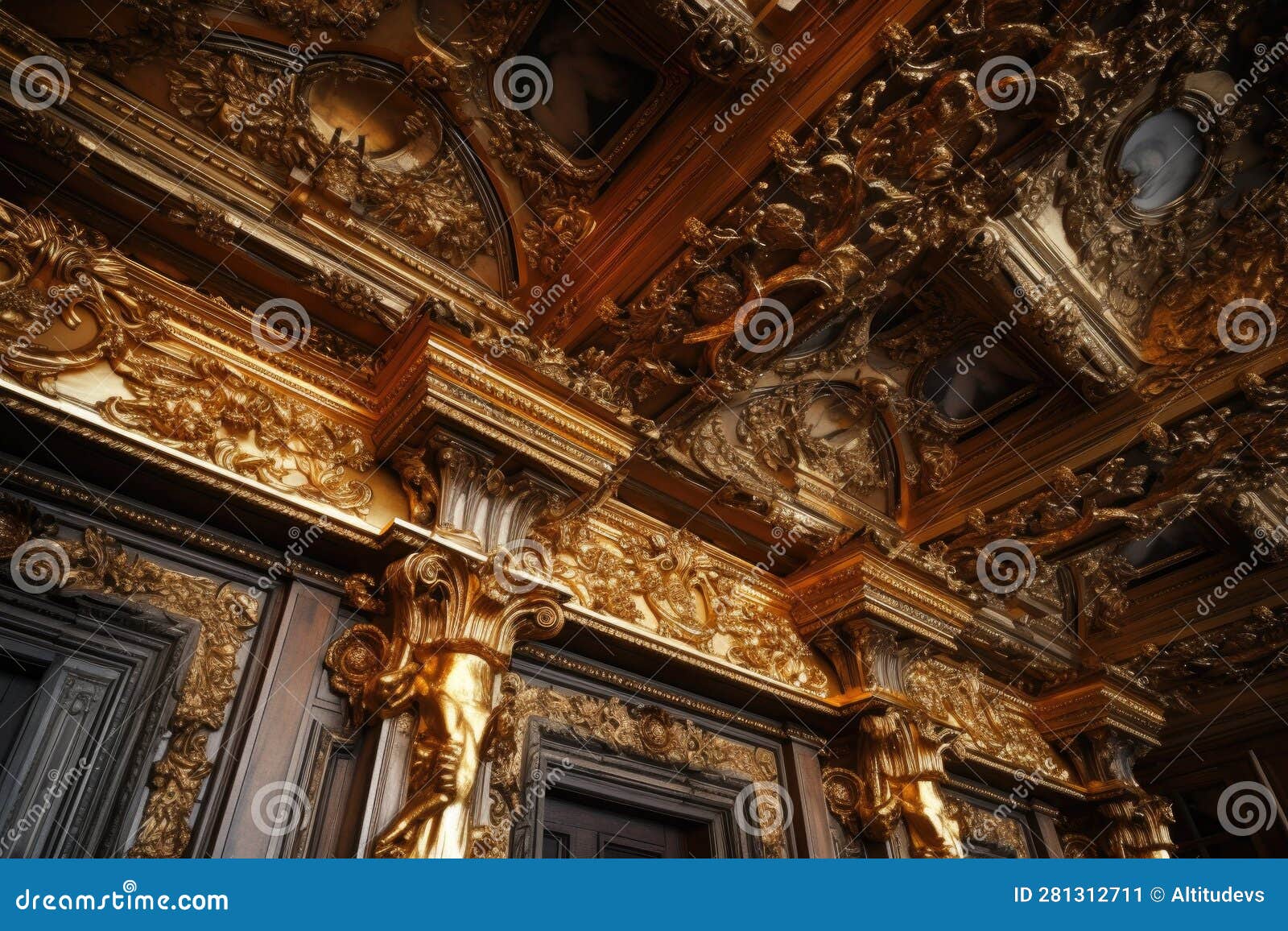 gilded ceiling details in baroque architecture
