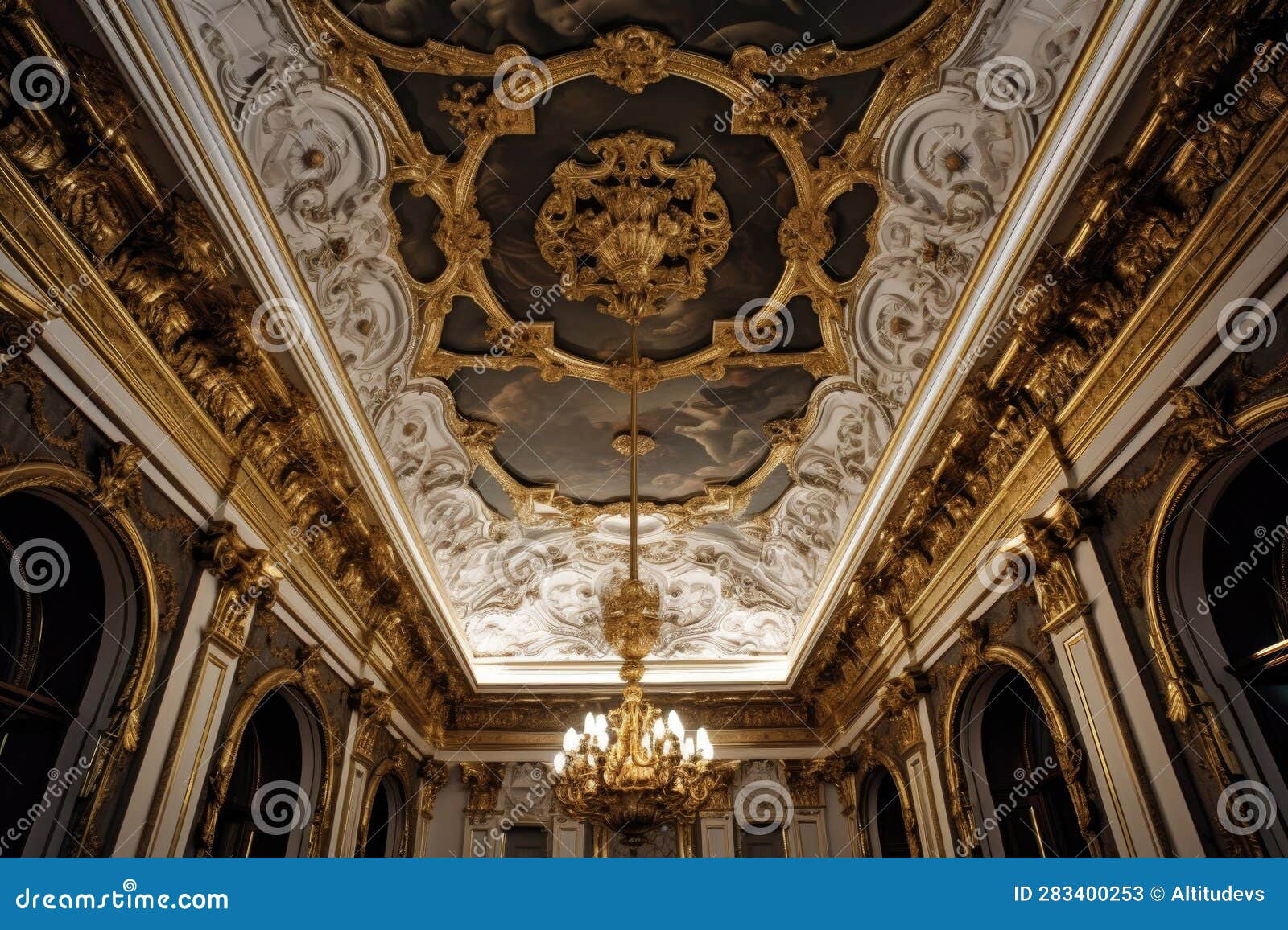gilded ceiling details in baroque architecture