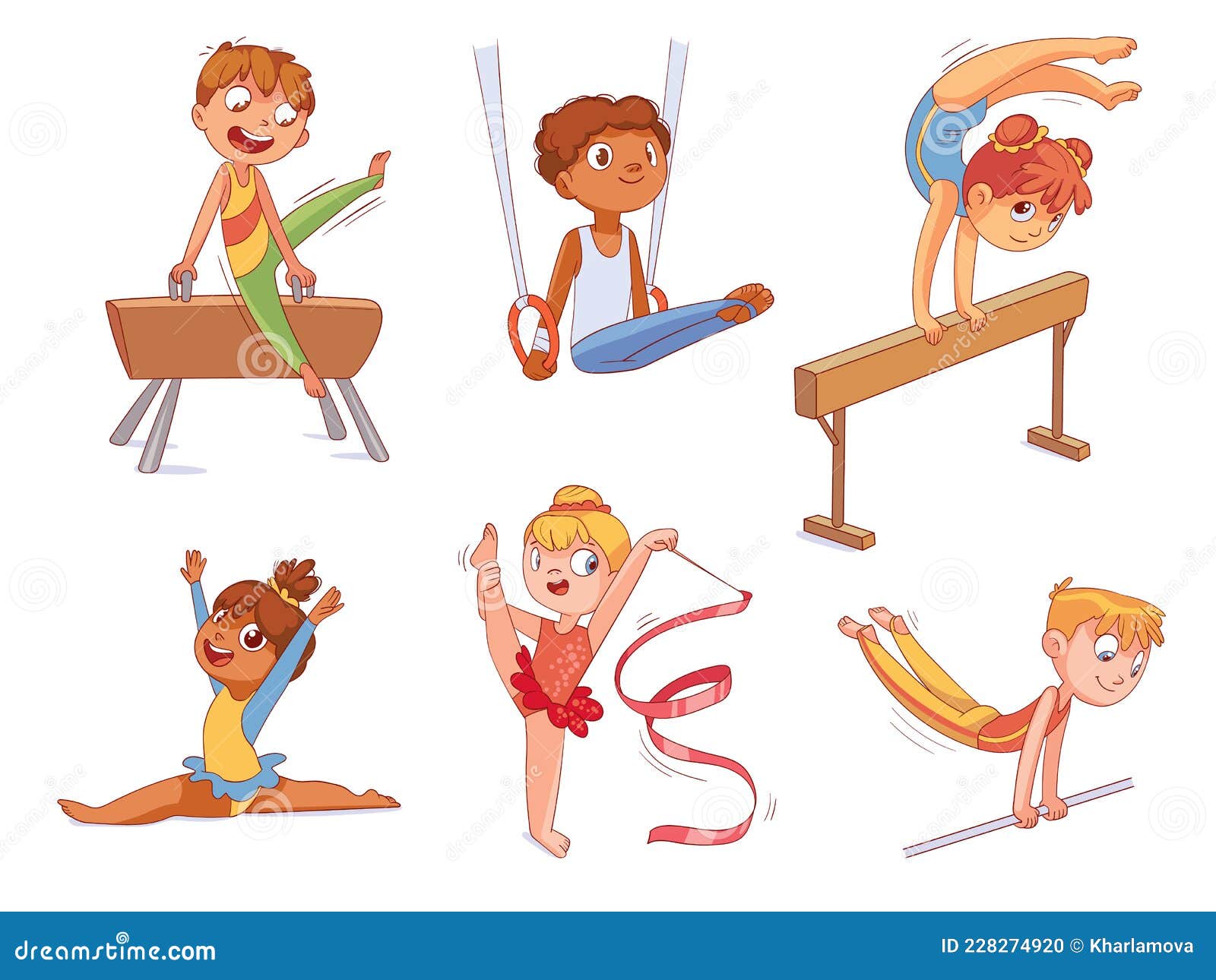 Gimnasia Rítmica. Gimnasia Artística Infantil. Personajes De Dibujos  Animados Coloridos Ilustración del Vector - Ilustración de cabritos, barra:  228274920