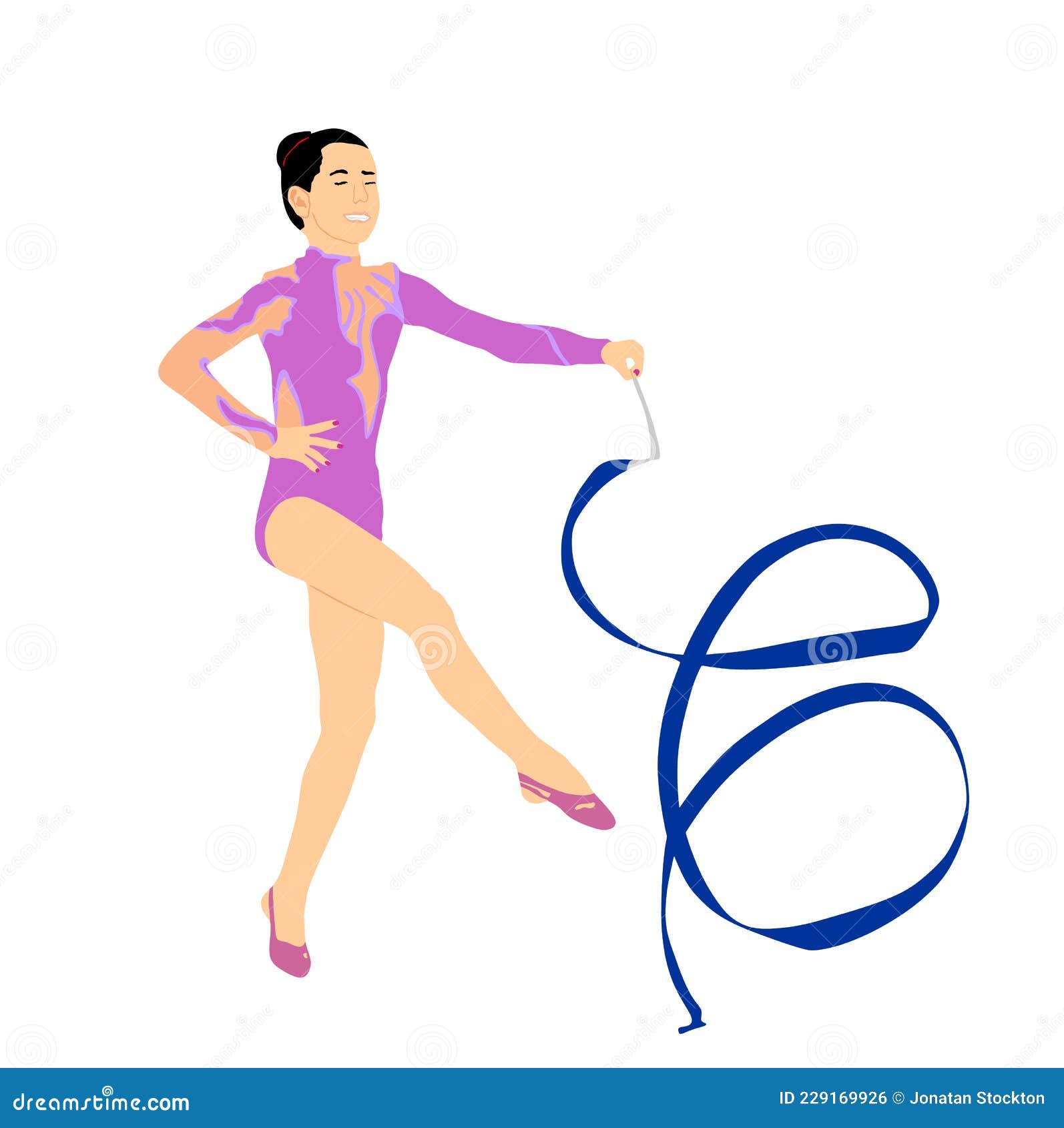 Gimnasia Rítmica Dama Con Cinta. Mujer Atleta En El Ejercicio De Gimnasia.  Ilustración del Vector - Ilustración de bailarina, traje: 229169926