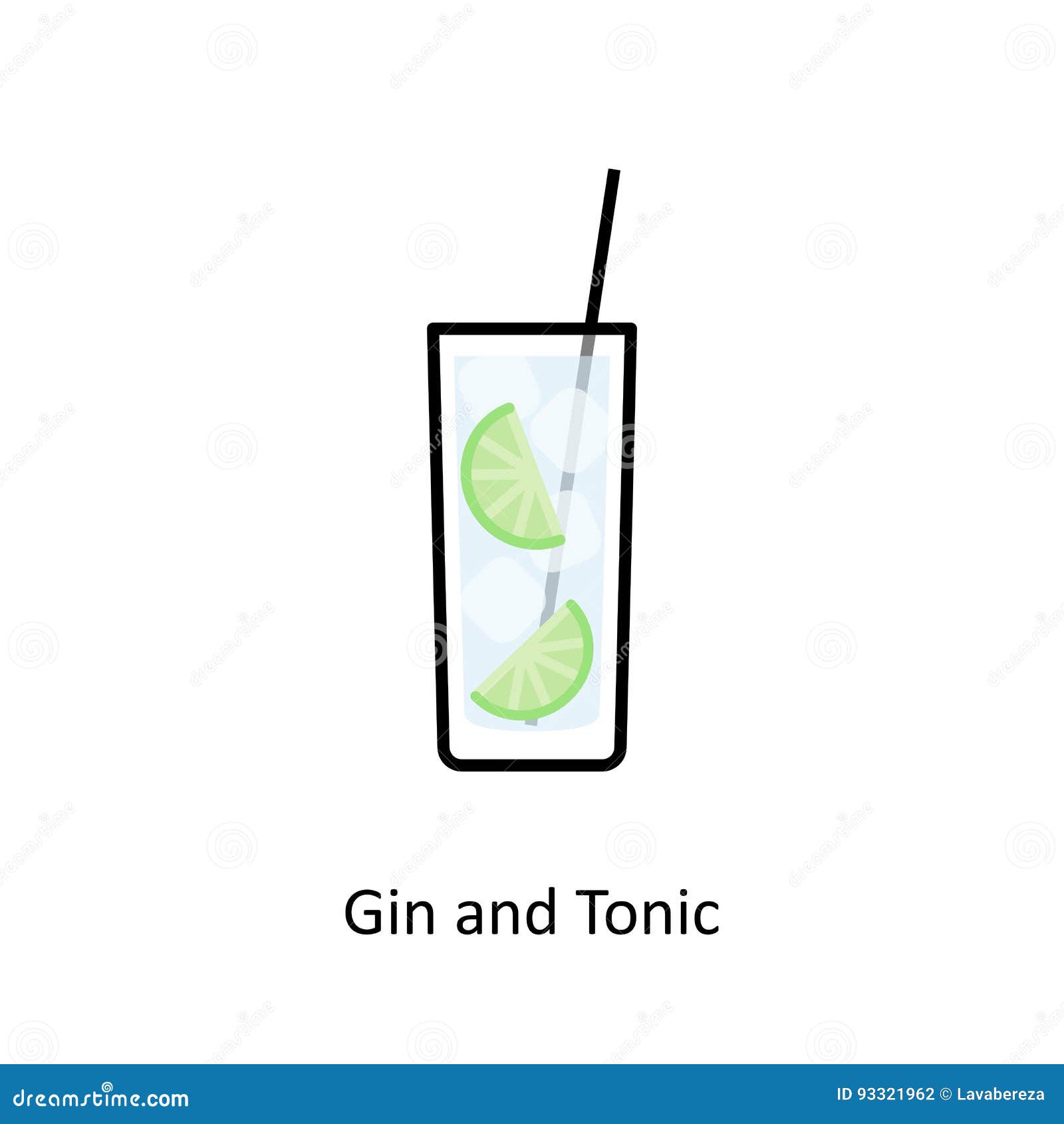 Gin and Tonic Cocktail Icon in Flat Style Stock Vector Illustration