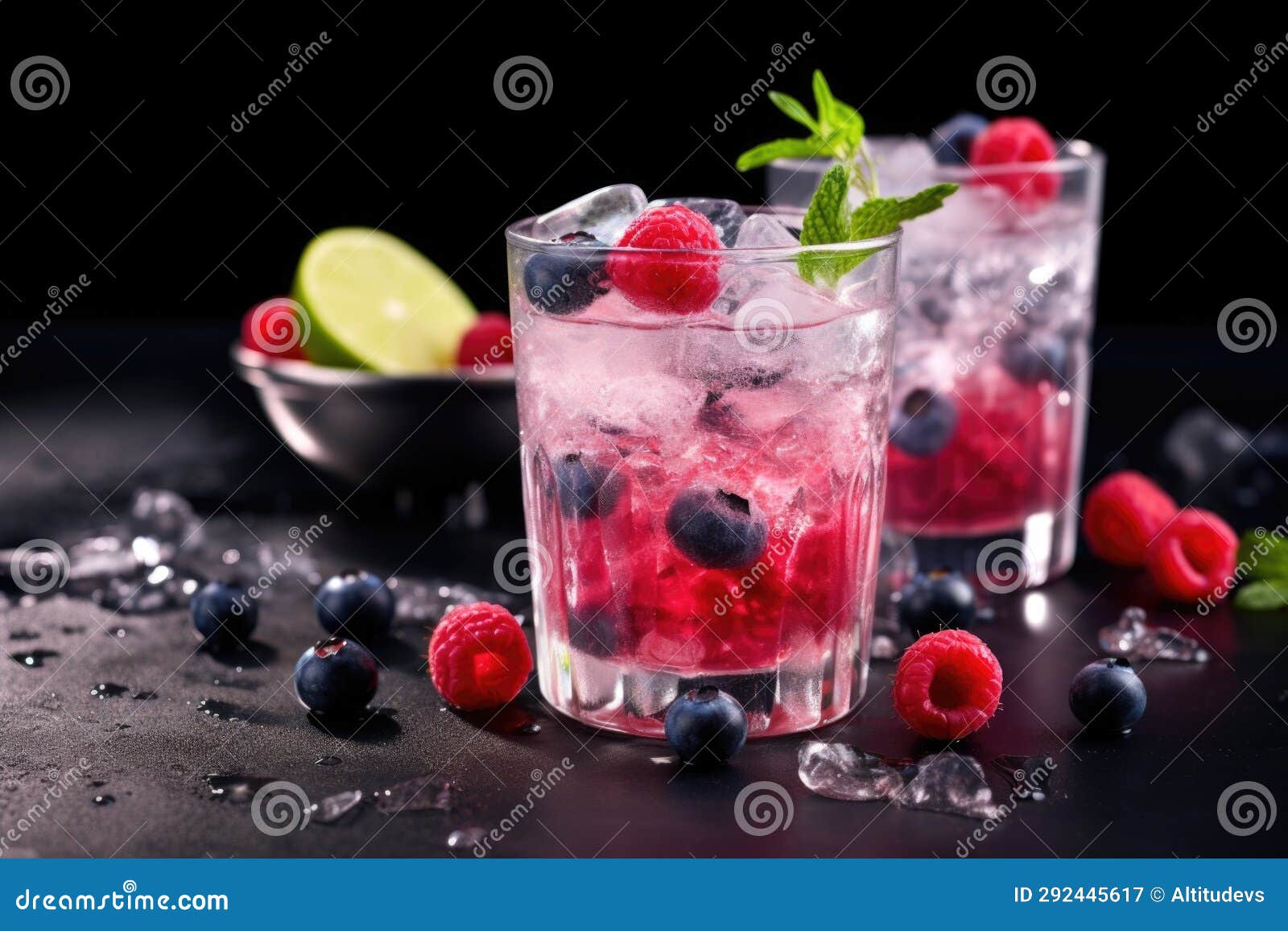 A Gin and Tonic with Frozen Mixed Berries Stock Image Image of cold