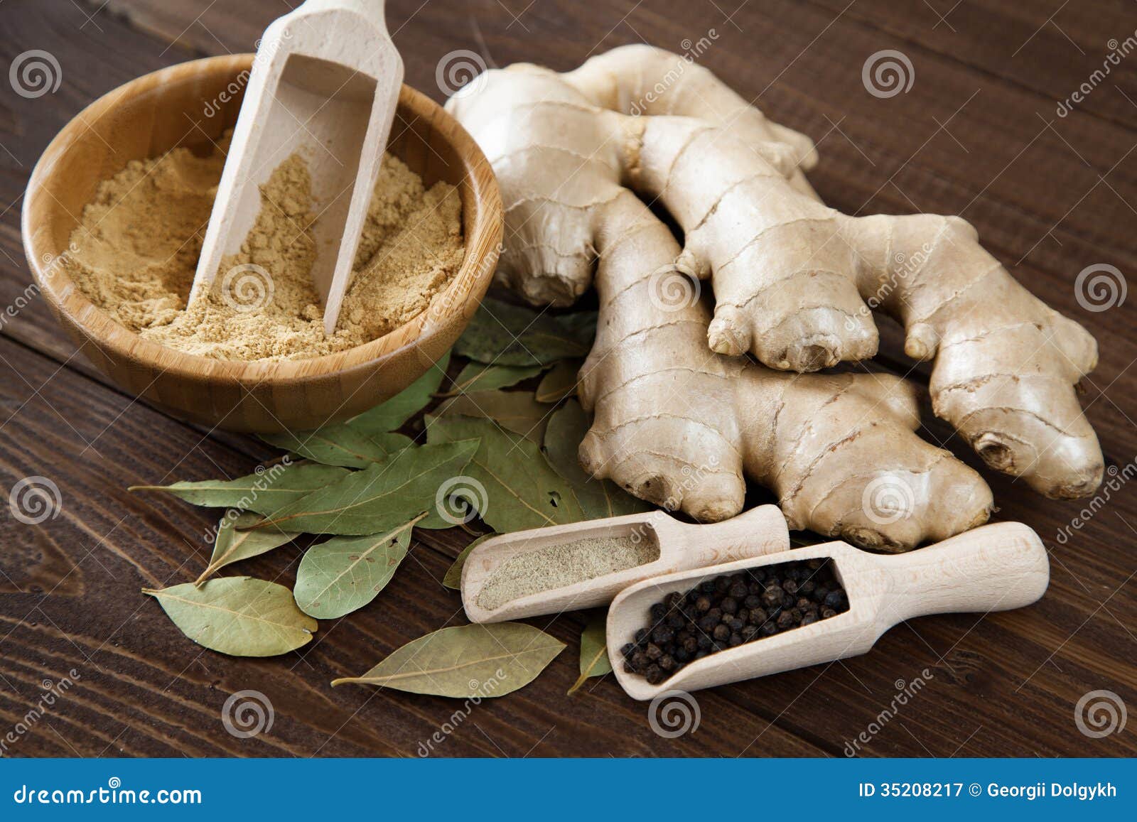 Ginger and bay leaf stock image. Image of powder, food 35208217