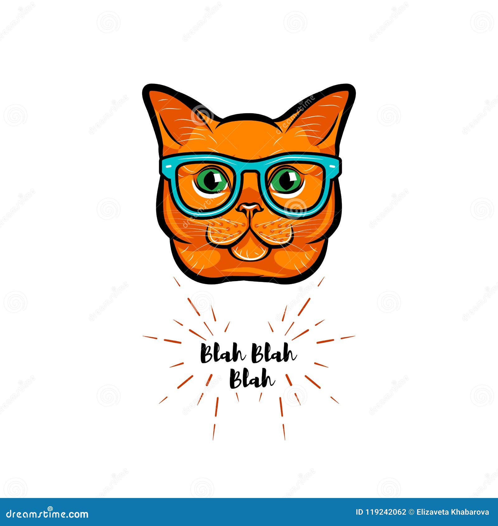 Ginger Cat Geek Smart Glasses Red Cat Nerd Cat Portrait Vector