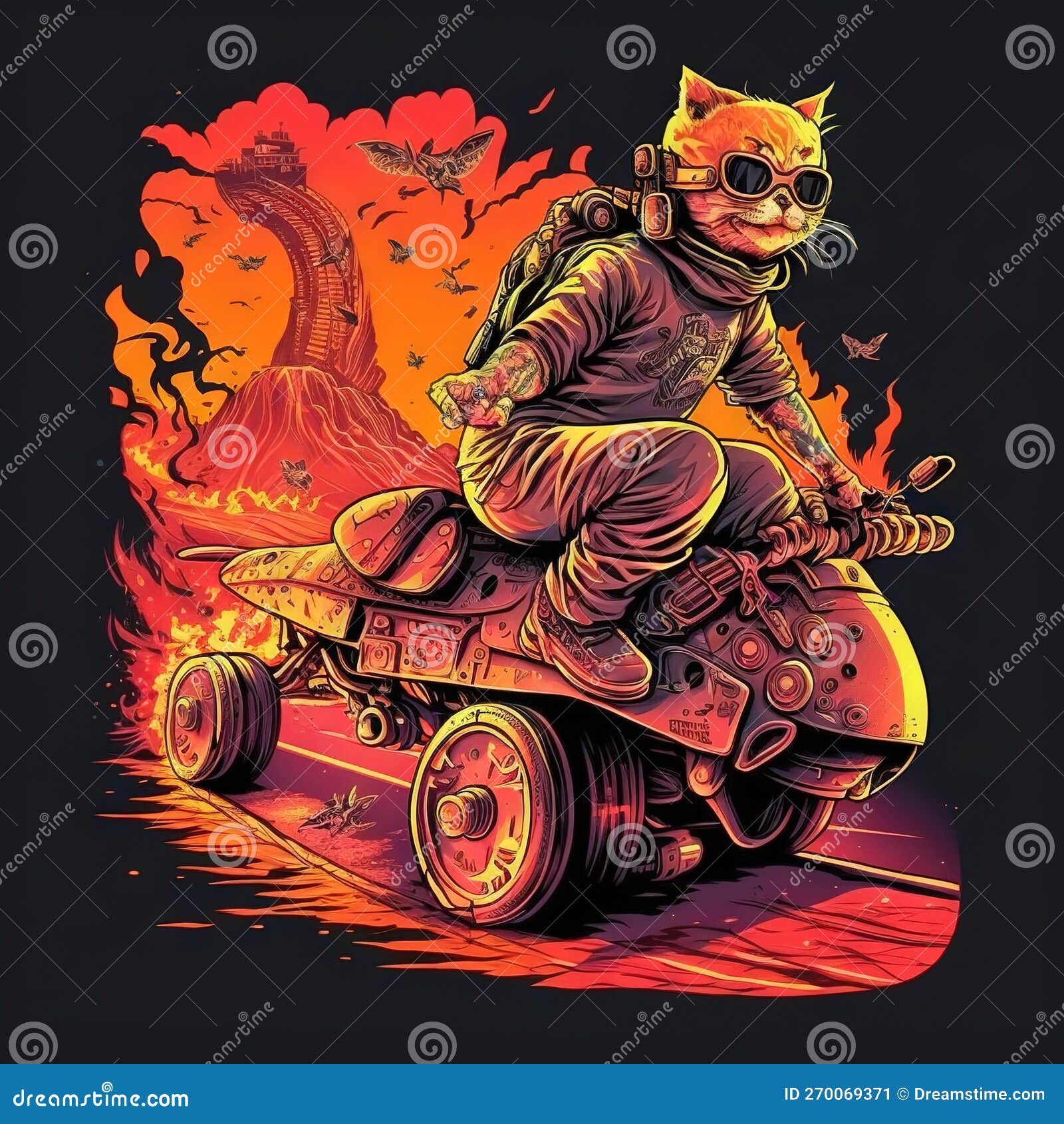 A Ginger Cat in a Machinery Outfit with Madmax Generative AI Stock