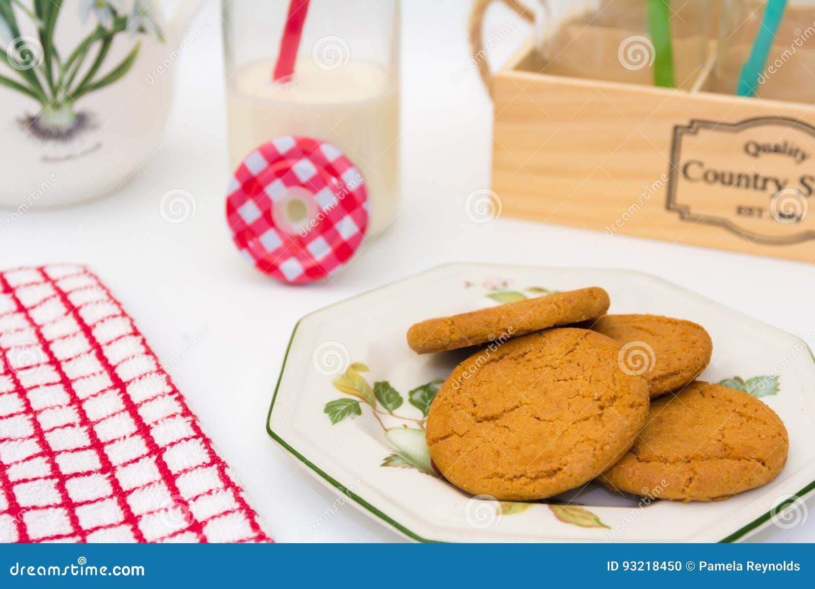 Ginger Cookies and Milk Jug Stock Photo Image of wooden, plate 93218450