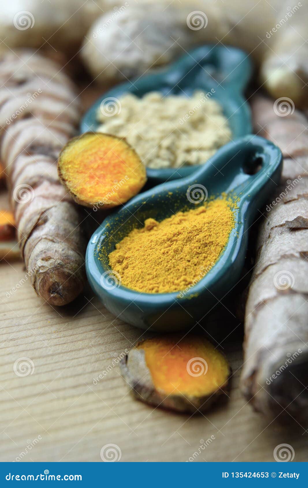 Ginger and Curcumin Spice Powder Root Slice Stock Image Image of