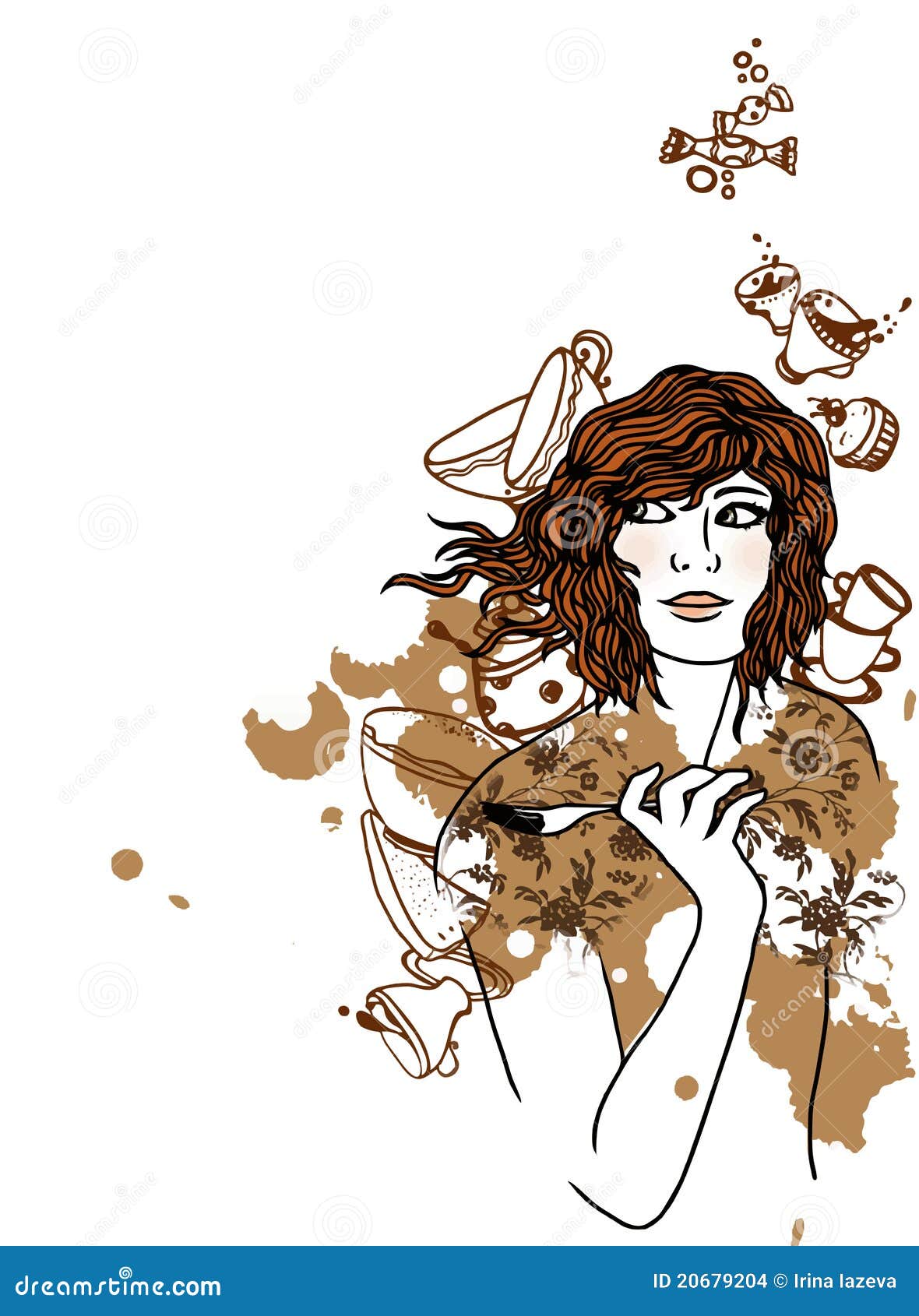 Ginger girl with sweets stock illustration. Illustration of funny