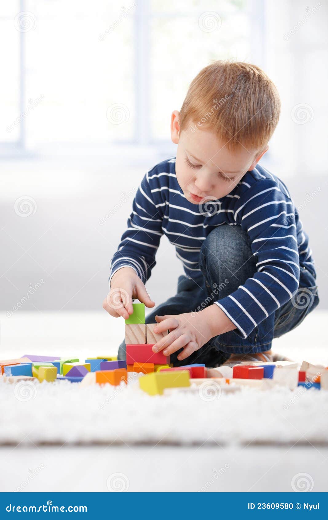 Gingerhaired Little Boy Playing at Home Stock Photo Image of