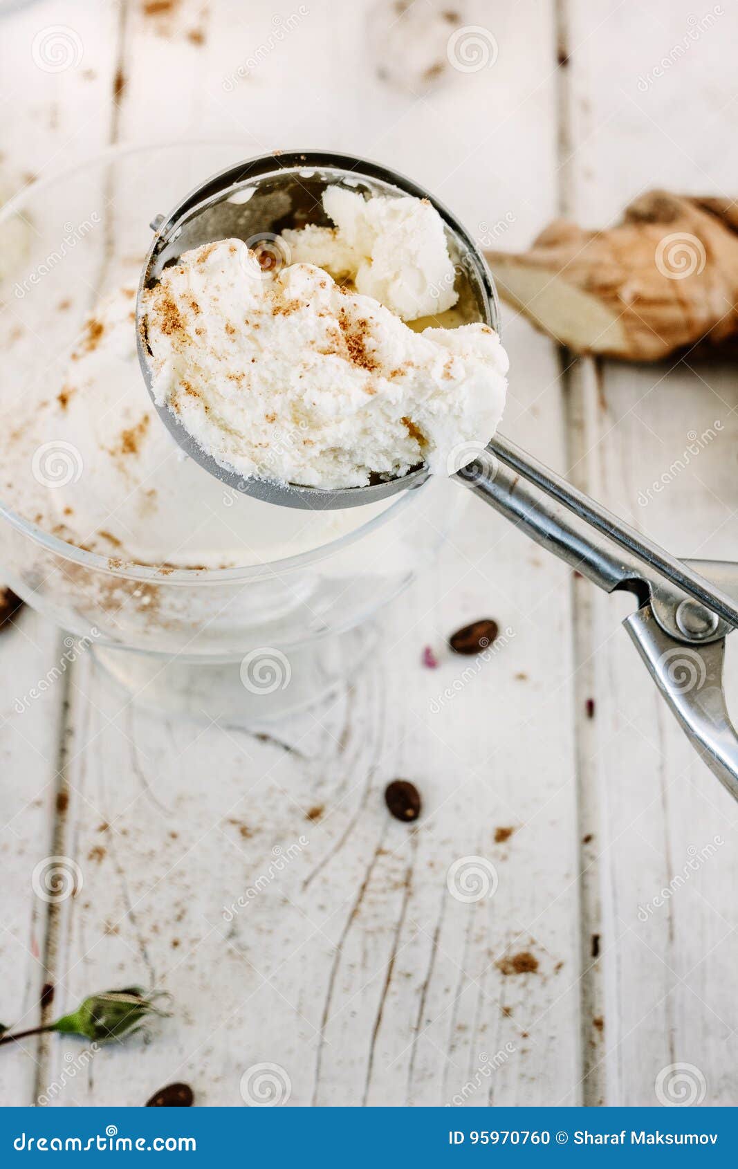 Ginger Ice Cream Made from Fresh Milk and Ginger. Stock Photo Image of spoon, scoop 95970760