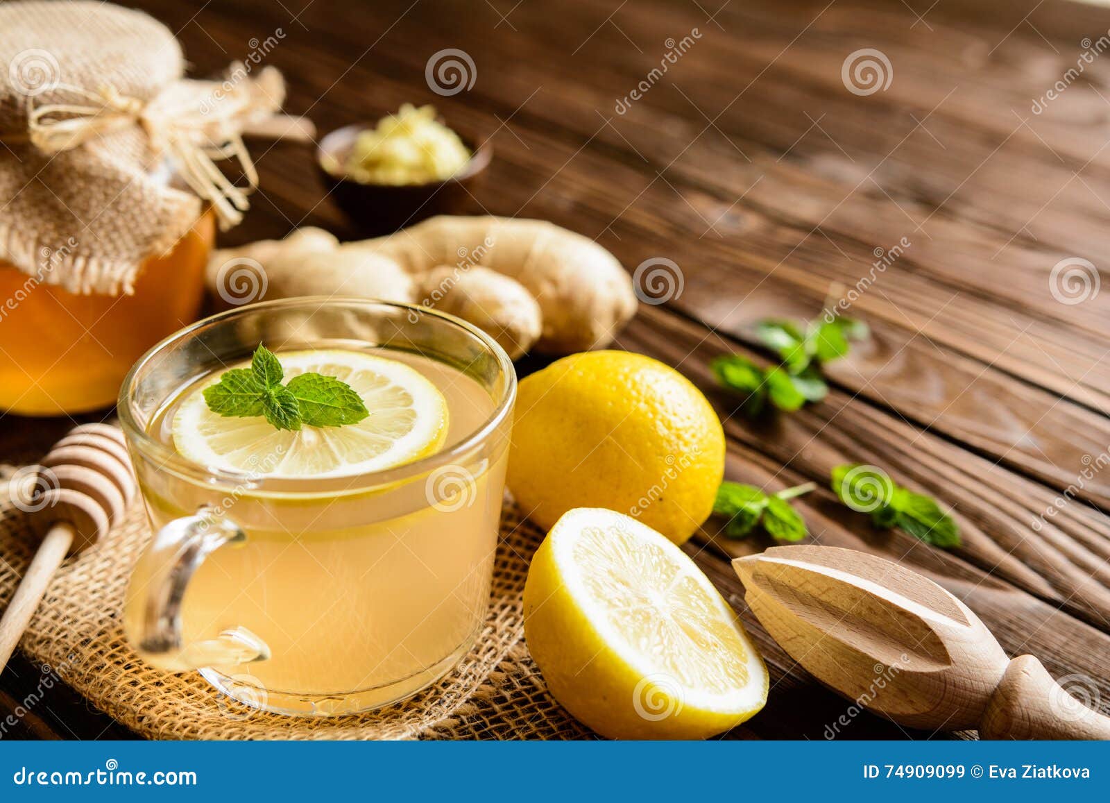 Ginger Root Tea with Lemon, Honey and Mint Stock Image - Image of ...