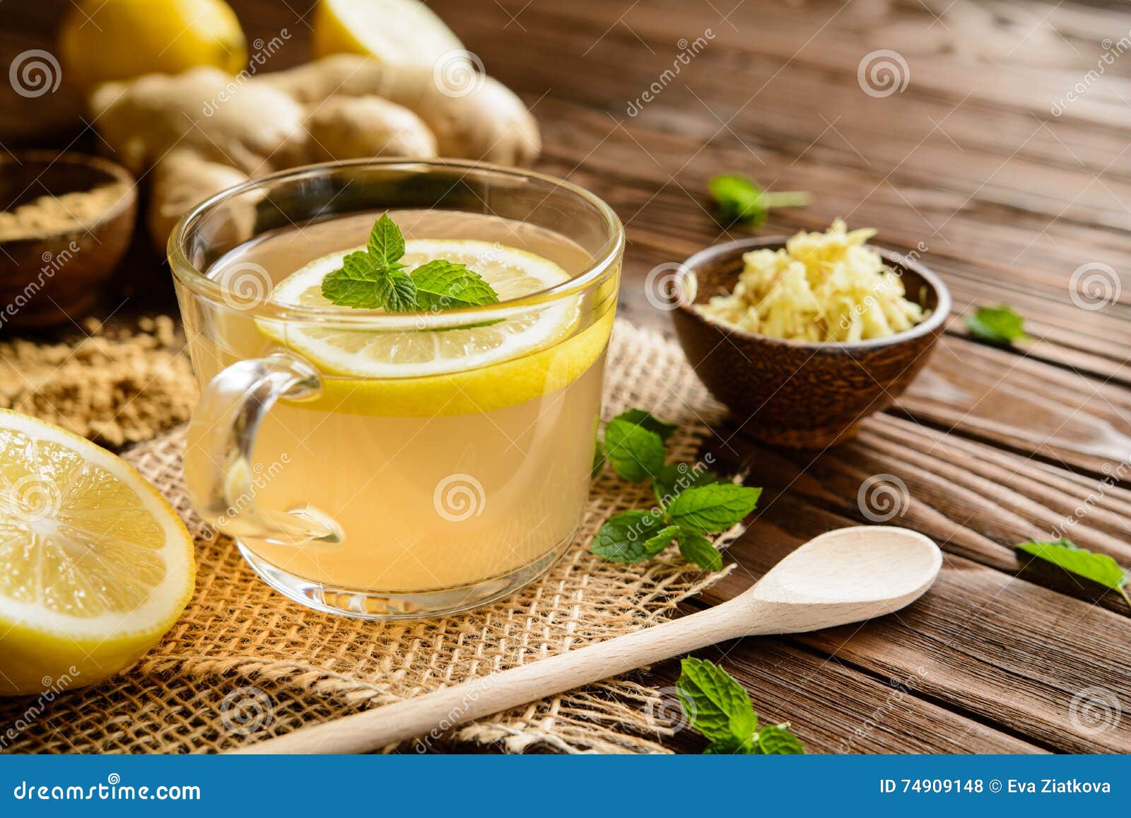 Ginger Root Tea with Lemon, Honey and Mint Stock Photo - Image of honey ...