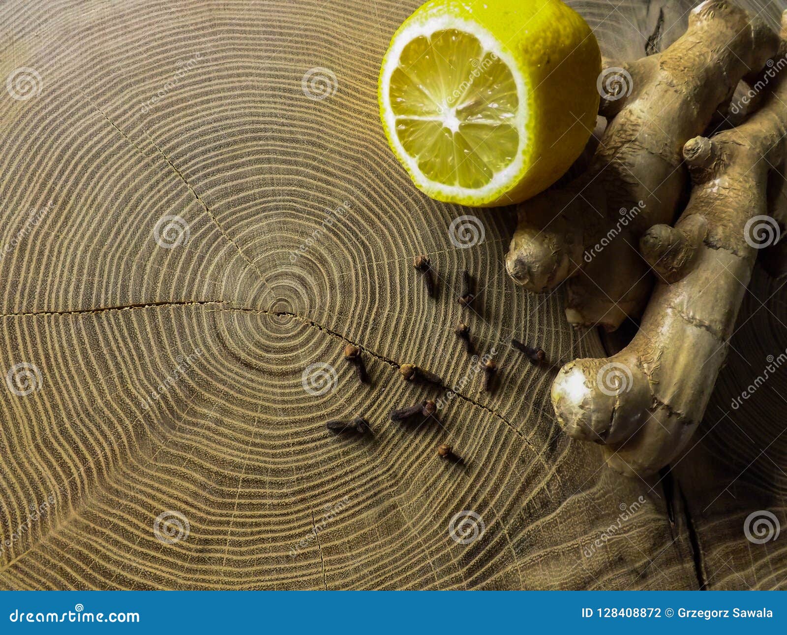 Ginger Tea with Lemon and Cloves on Wooden Table Stock Photo Image of