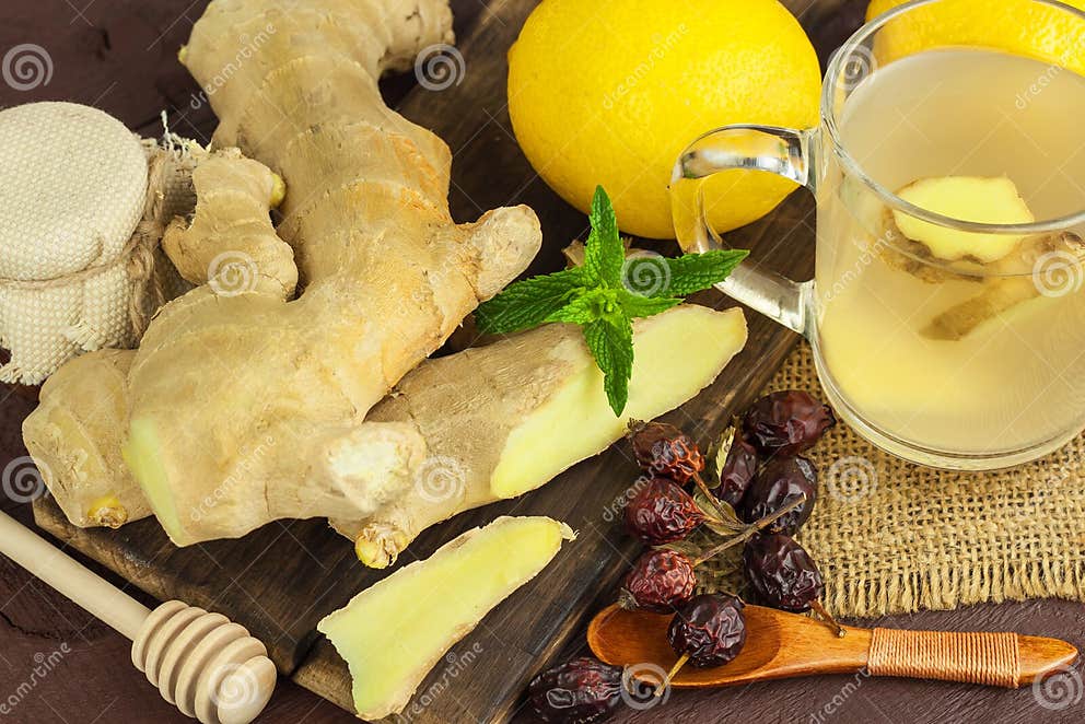 Ginger Tea. Natural Treatment for Colds and Flu. Ginger, Lemon, Honey