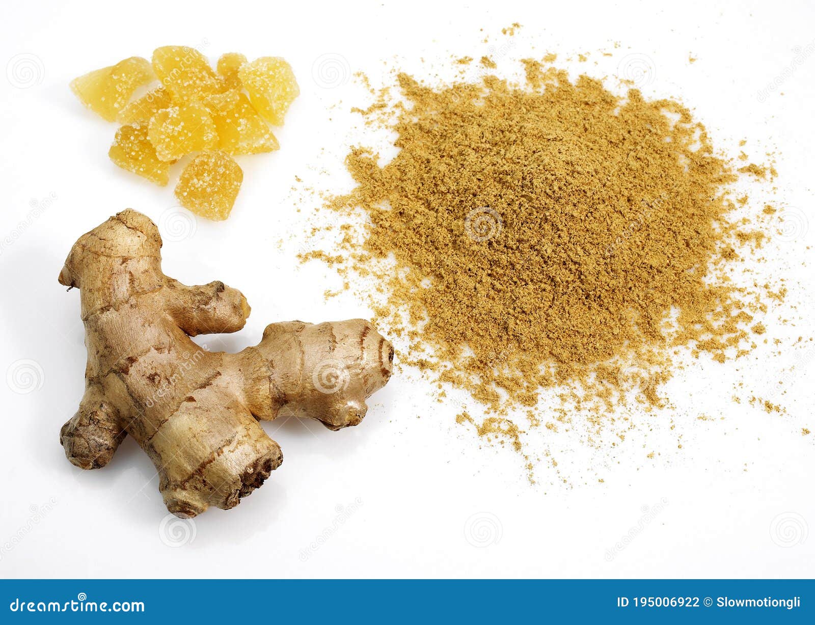 GINGER Zingiber Officinale, POWDER, ROOT and CRYSTALLIZED Stock Photo