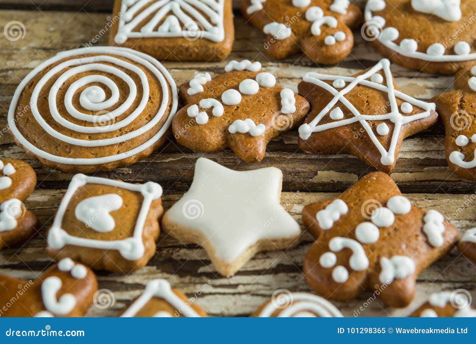 Gingerbread Cookies Arranged on Wooden Plank Stock Image - Image of ...