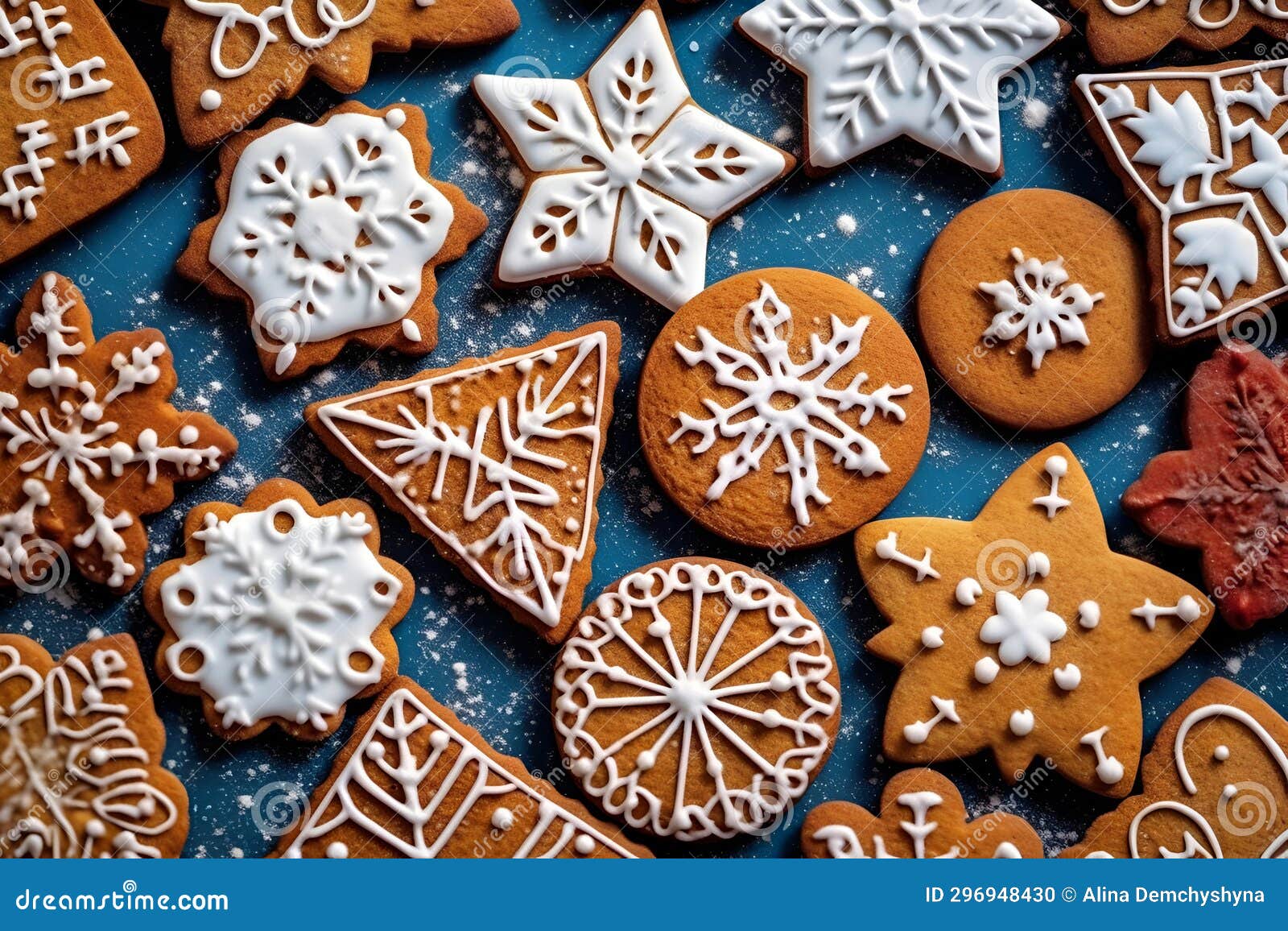 Gingerbread Cookies with Glaze on a Blue Background Stock Illustration Illustration of