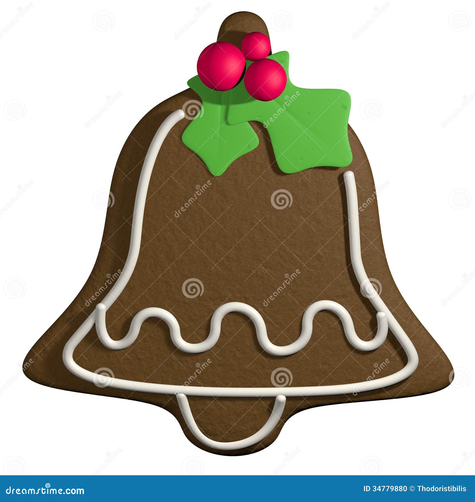 Gingerbread 3D Cartoon Christmas Bell With Holly Stock ...