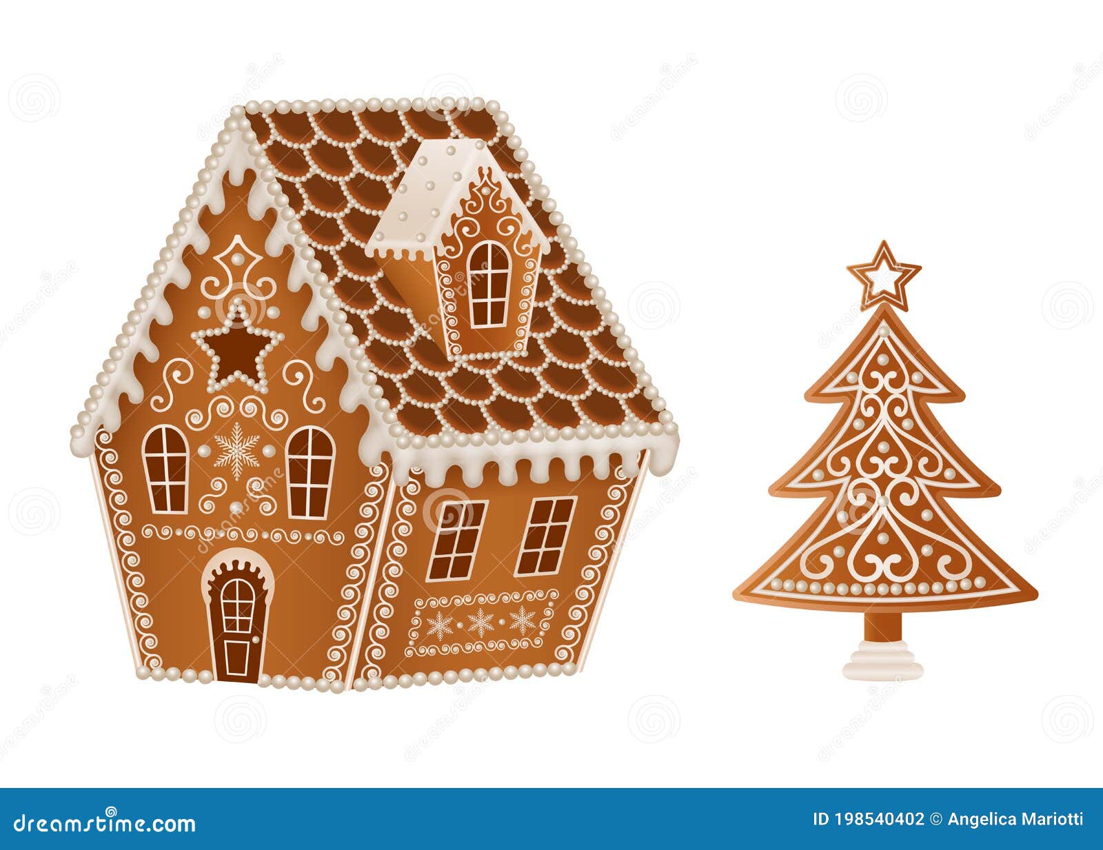 Gingerbread House with Christmas Tree Stock Vector Illustration of