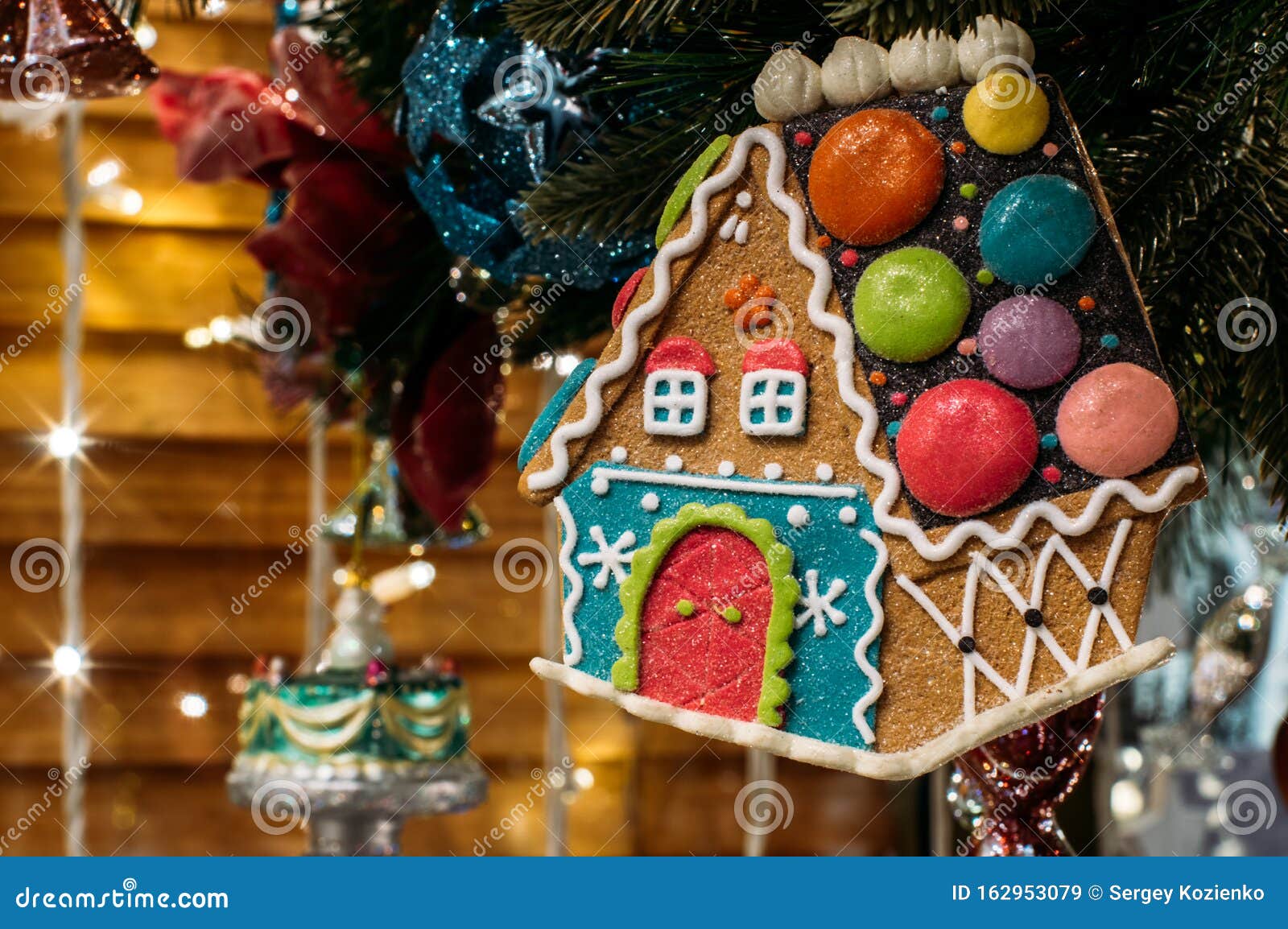Gingerbread House on the Christmas Tree Stock Image Image of sparkle, ornament 162953079