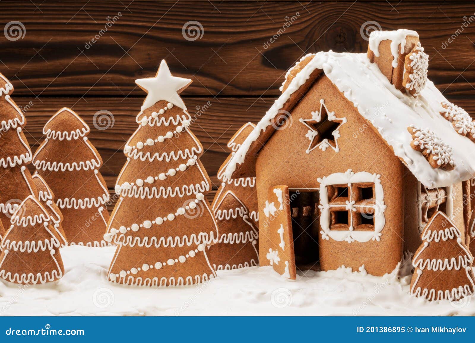 Gingerbread House and Trees Stock Image - Image of celebration, sugar ...