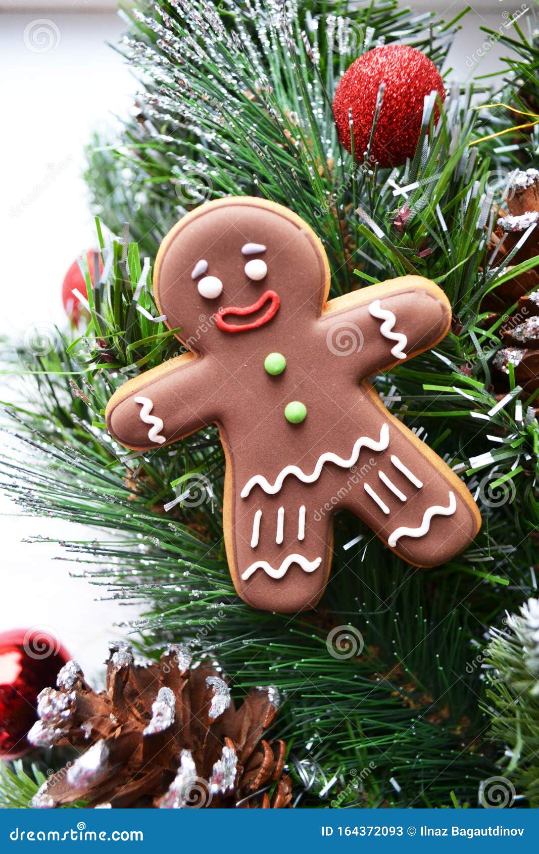 Gingerbread Man with Red Christmas Decorations Stock Image - Image ...