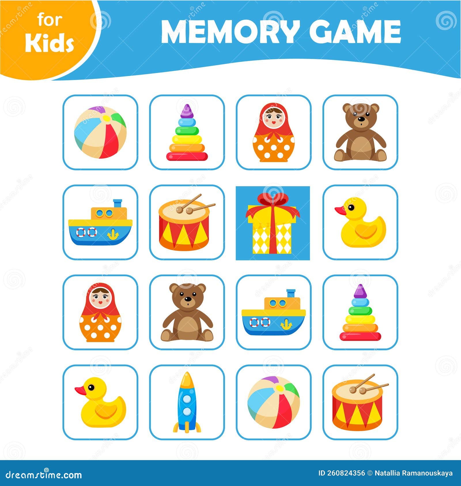 Giochi Di Memoria Mini-giochi Scolastici Per Bambini Con Giocattoli Per  Bambini Illustrazione Vettoriale - Illustrazione di bambini, cartone:  260824356